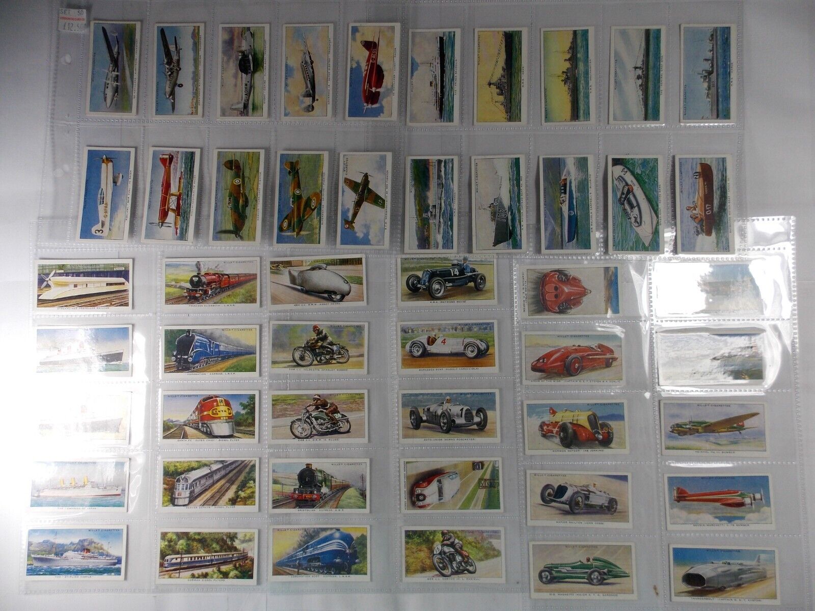 Wills Cigarette Cards Speed 1938 Complete Set 50 in Pages