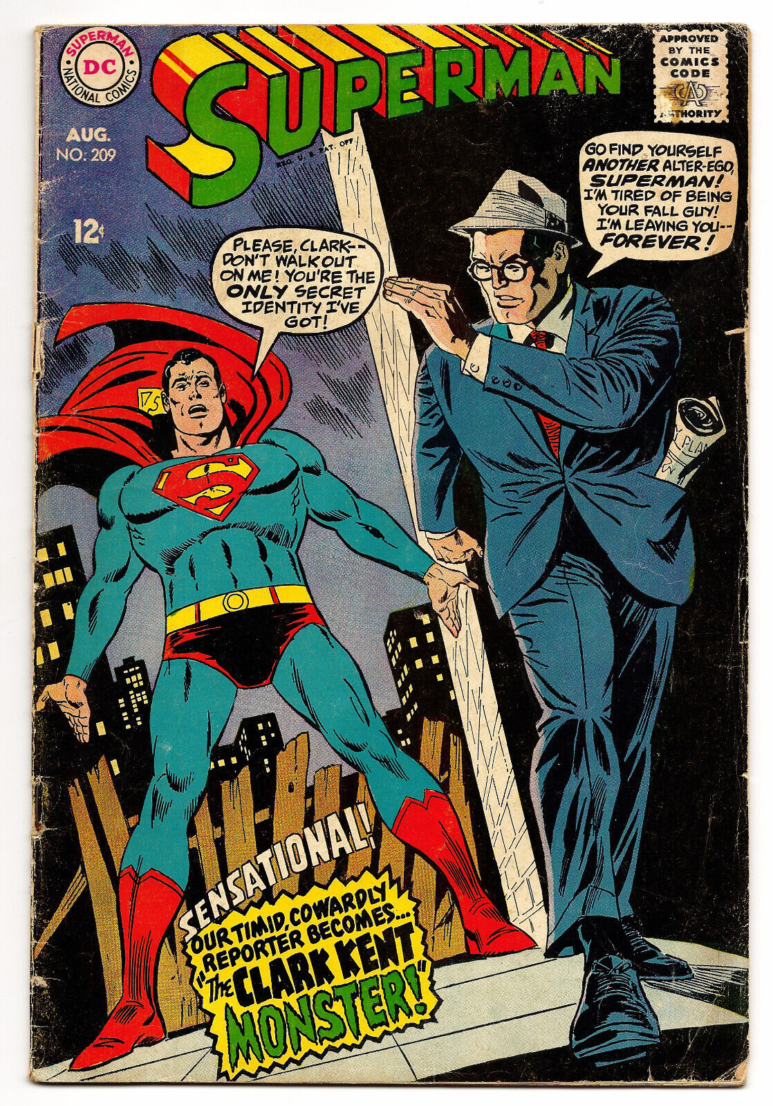 Superman Vol 1 #209 Silver Age Superhero Vintage DC Comic 1968 Fine (Curt Swan)