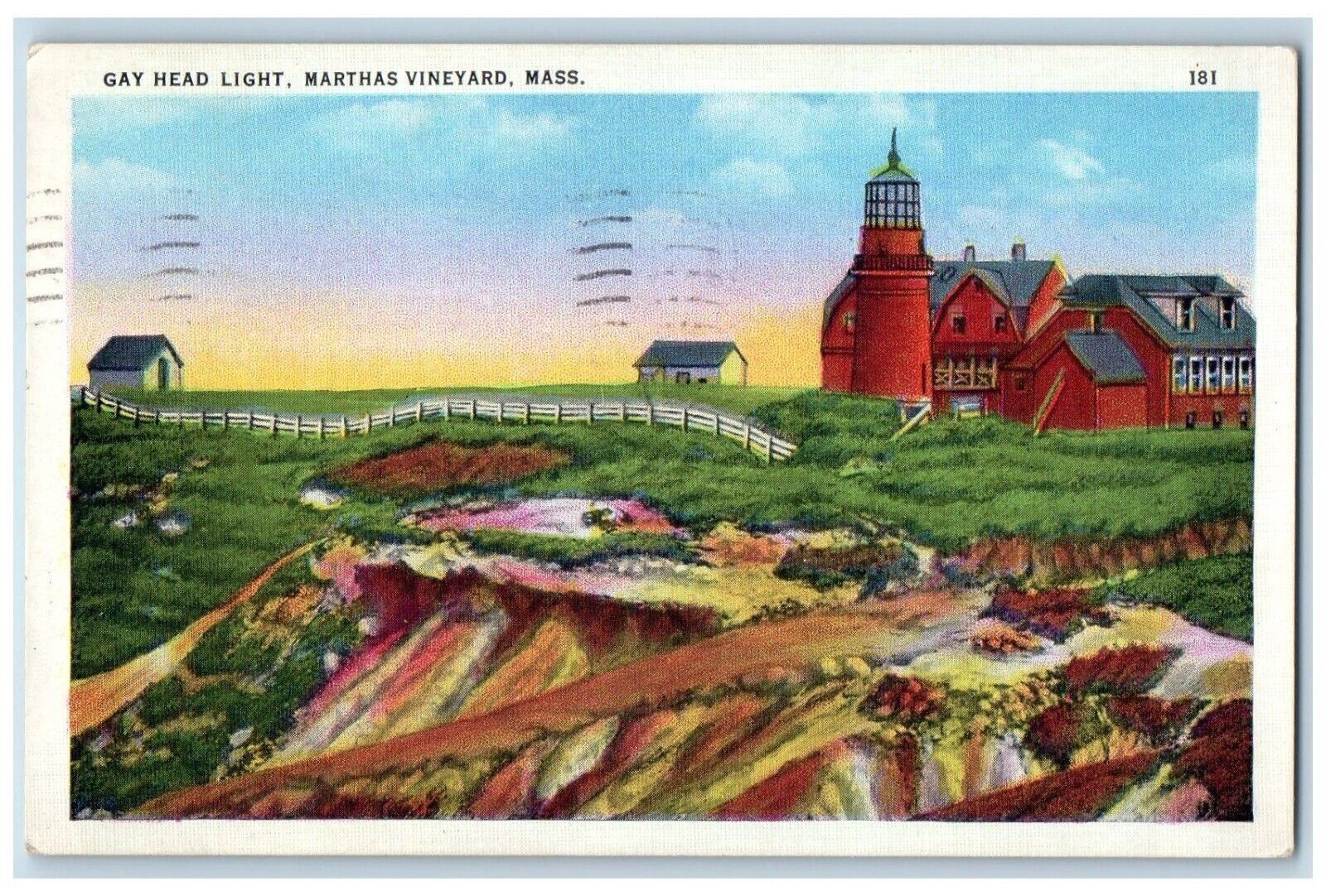 1936 Gay Head Light Marthas Vineyard Massachusetts MA Posted Vintage Postcard