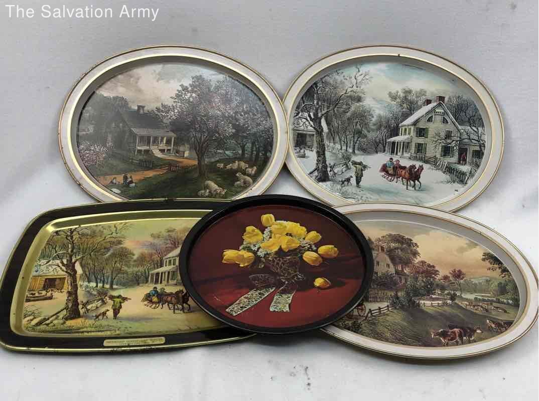 Vintage The American Homestead Currier & Ives Collections Serving Tray Lot Of 5