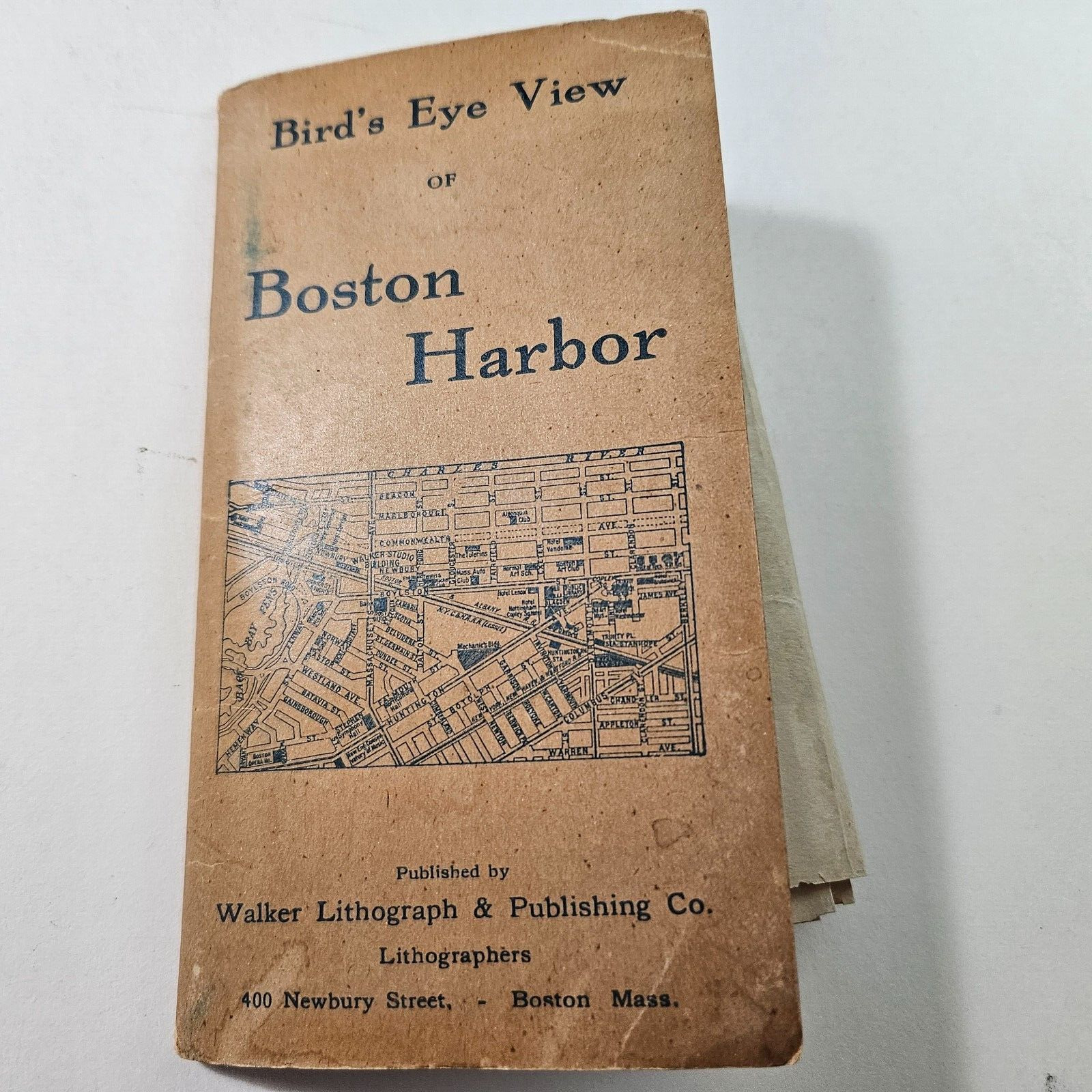 Early Birds Eye View Boston Harbor Map By Walker Lithograph 14\