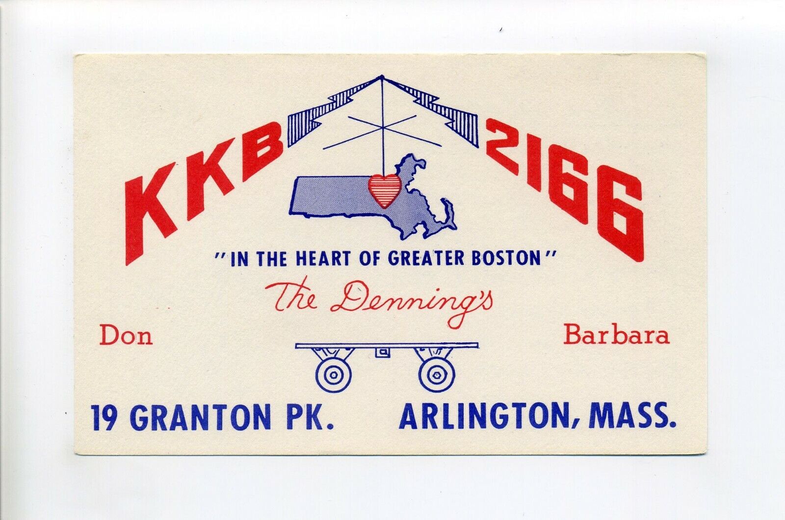 Arlington MA Mass vintage 1965 radio postcard, Don & Barbara Denning, Granton Pk