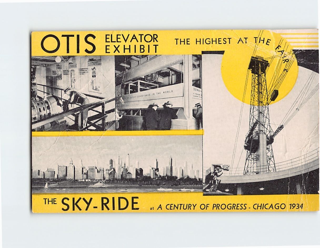 Postcard Otis Elevator Exhibit The Sky Ride A Century Of Progress Chicago IL USA
