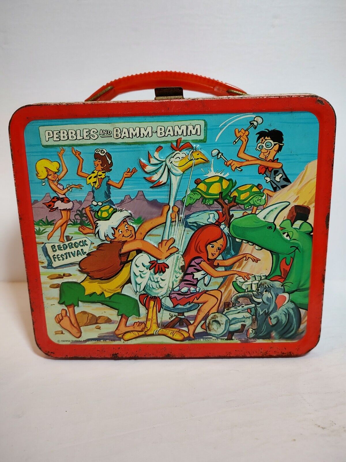 Vintage The Flintstones Pebbles And Bamm-Bamm Metal Lunchbox (1971)