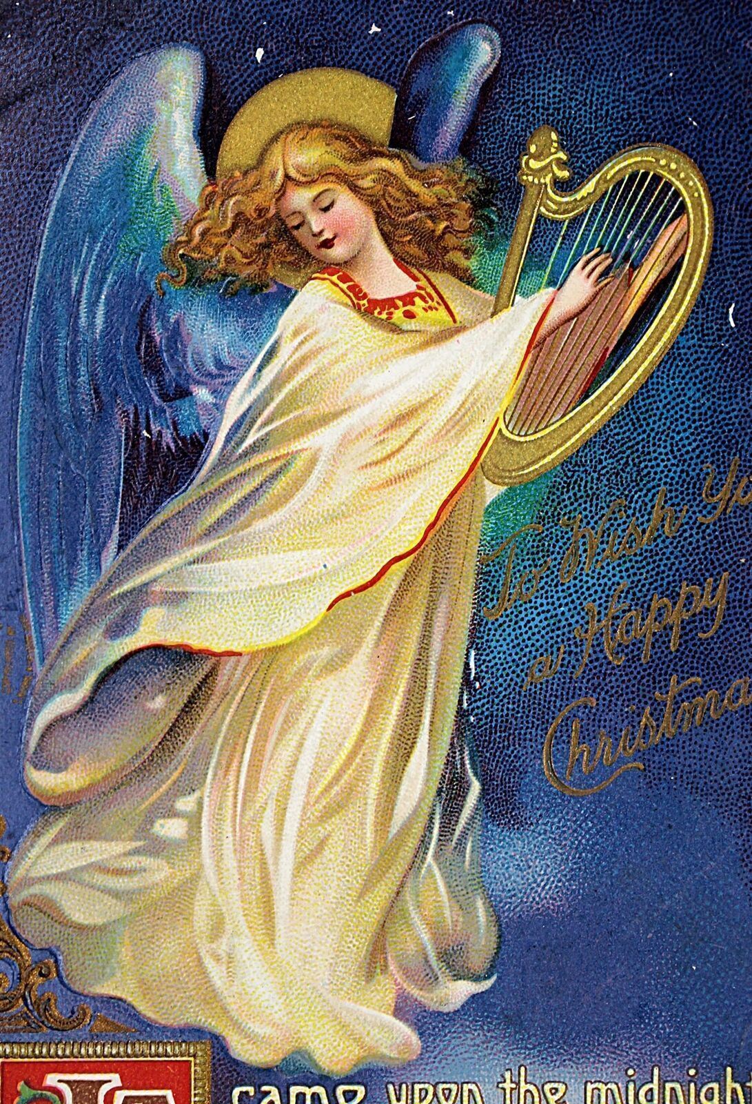 c.1909 Beautiful Girl Angel Christmas Postcard Gold Embossed #81