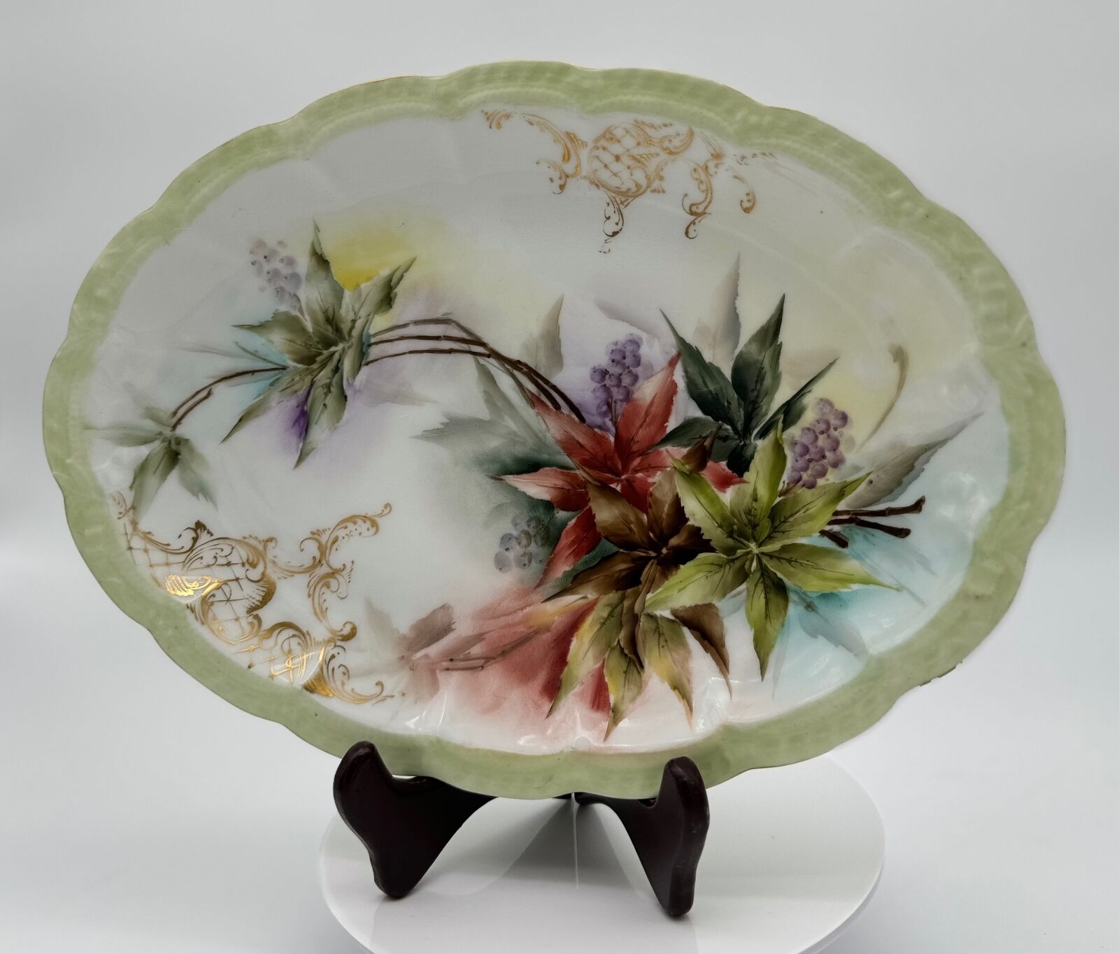 Antique Haviland & Co. Hand-Painted Oval Platter with Floral Design