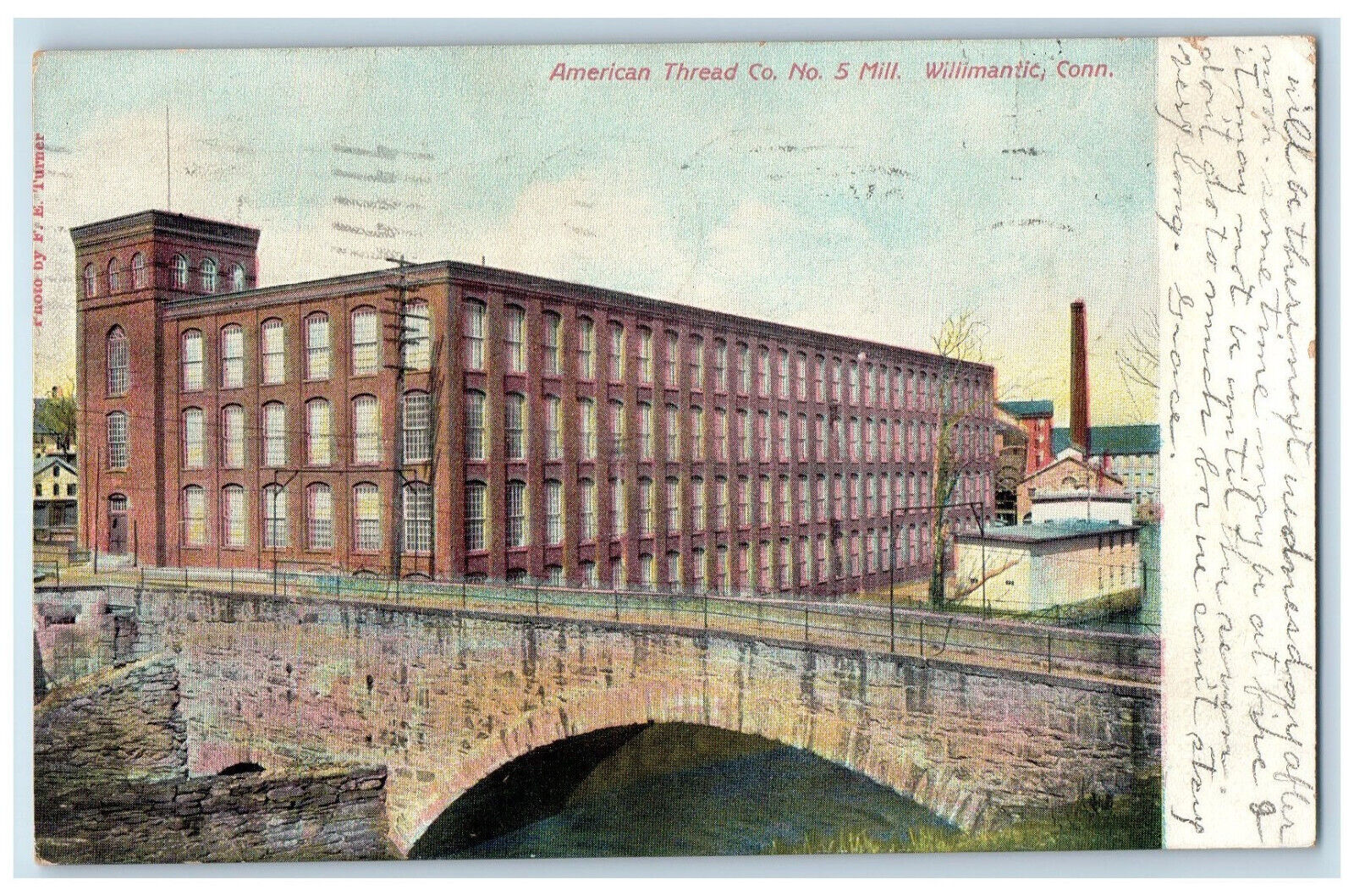 1907 American Thread Co. No. 5 Mill. Willimantic Connecticut CT Postcard