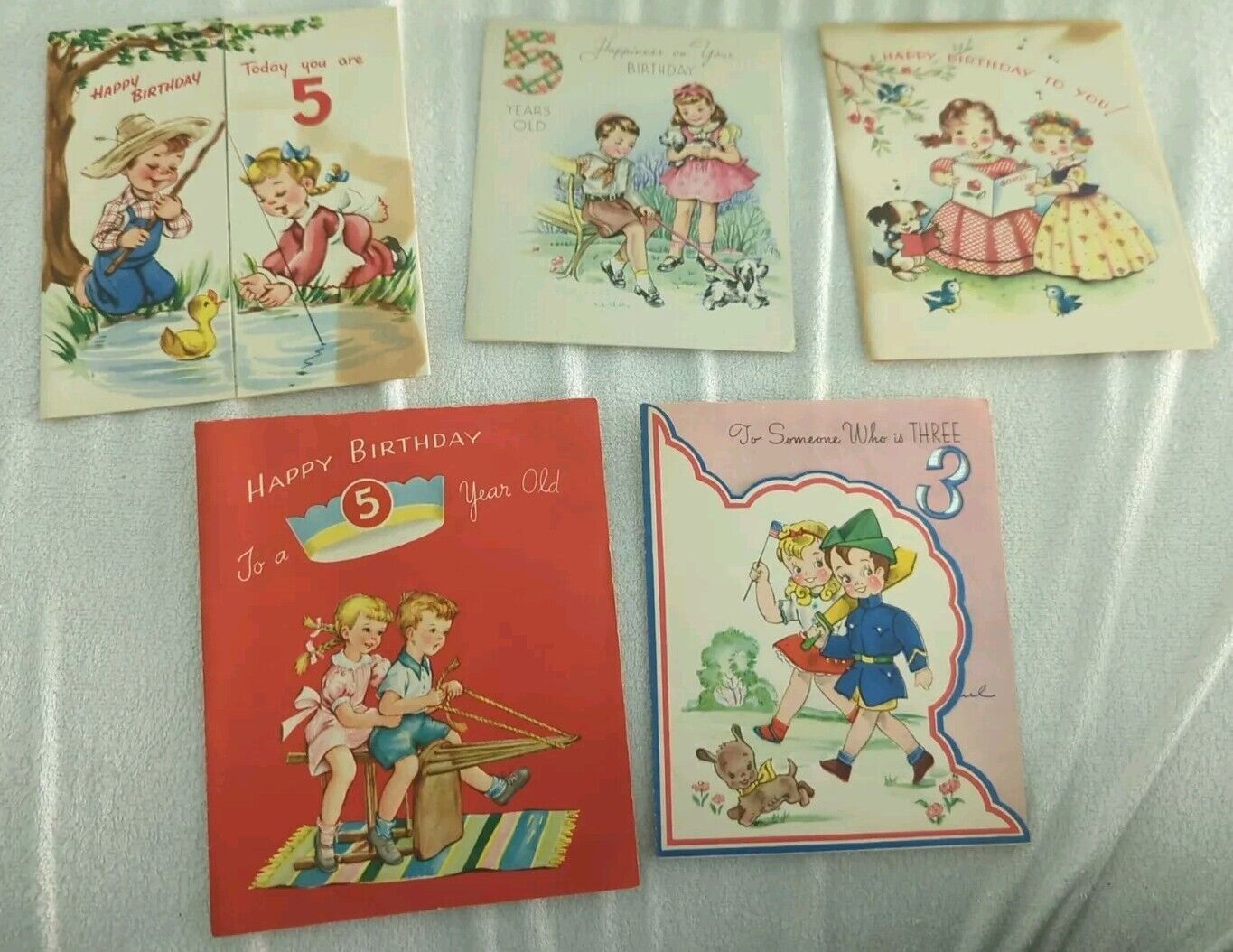 Vintage Children's Birthday Cards Kids Theme Lot Of 5