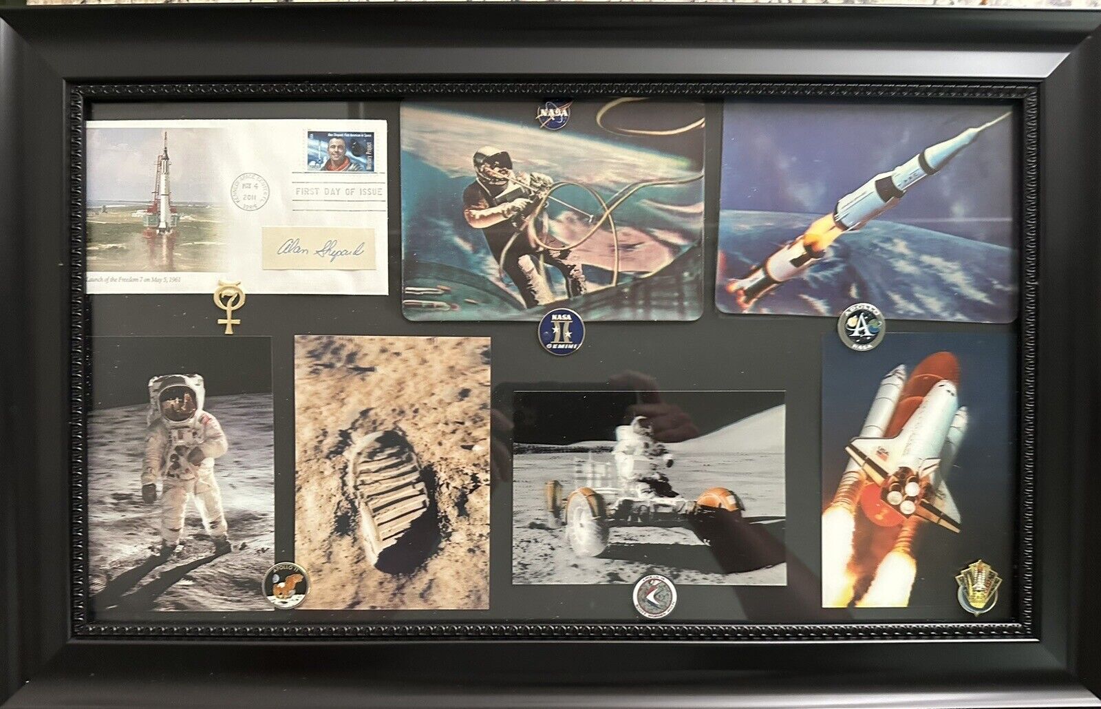 Alan Shepard Cut Auto PSA/DNA.  1st American In Space With 3D Photos. Framed