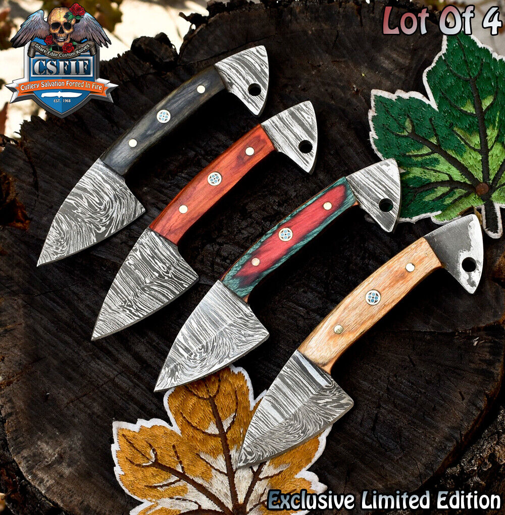 CSFIF Custom Hand Forged Skinner Knife Twist Damascus Hard Wood Lot of 4 Camping