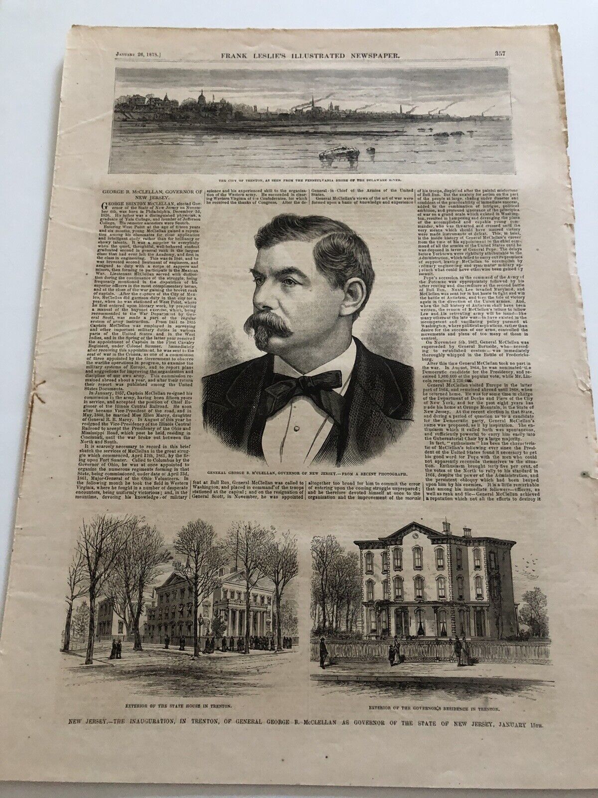 1878 Leslie’s Print Inauguration Of New Jersey Governor George McClellan #1719