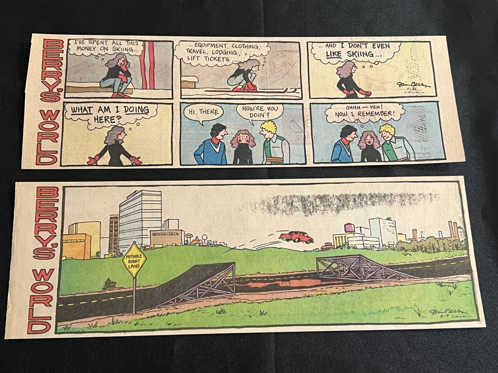 #Q08  BERRY\'S WORLD by Jim Berry Lot of 3 Sunday Quarter Page Comic Strips 1982