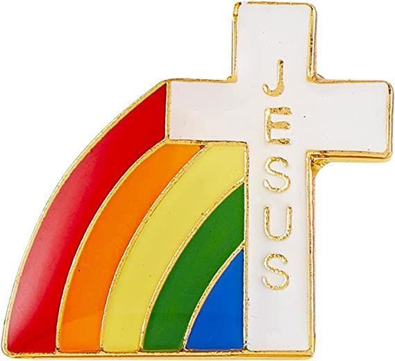Jesus Cross Rainbow Lapel Pin De Colores Accessory Religious Symbols 0.625 Inch