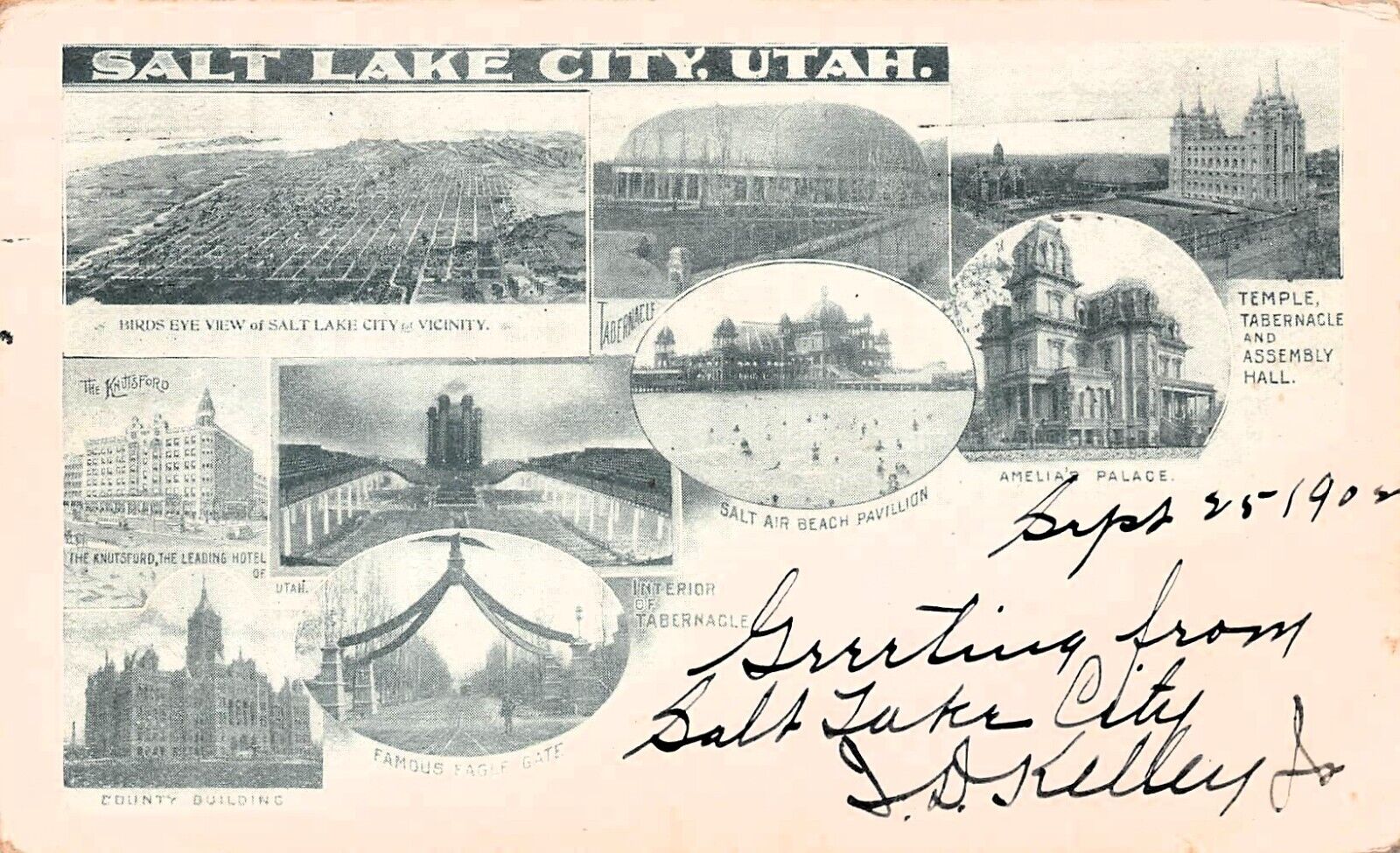 Salt Lake City UT 1902 Mormon LDS Church Tabernacle Knutsford Hotel Postcard C52