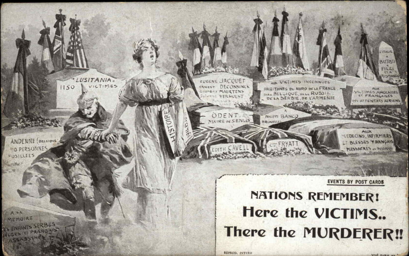 Propaganda WWI Lusitania Victims & Other Atrocities by Kaiser Wilhelm Postcard