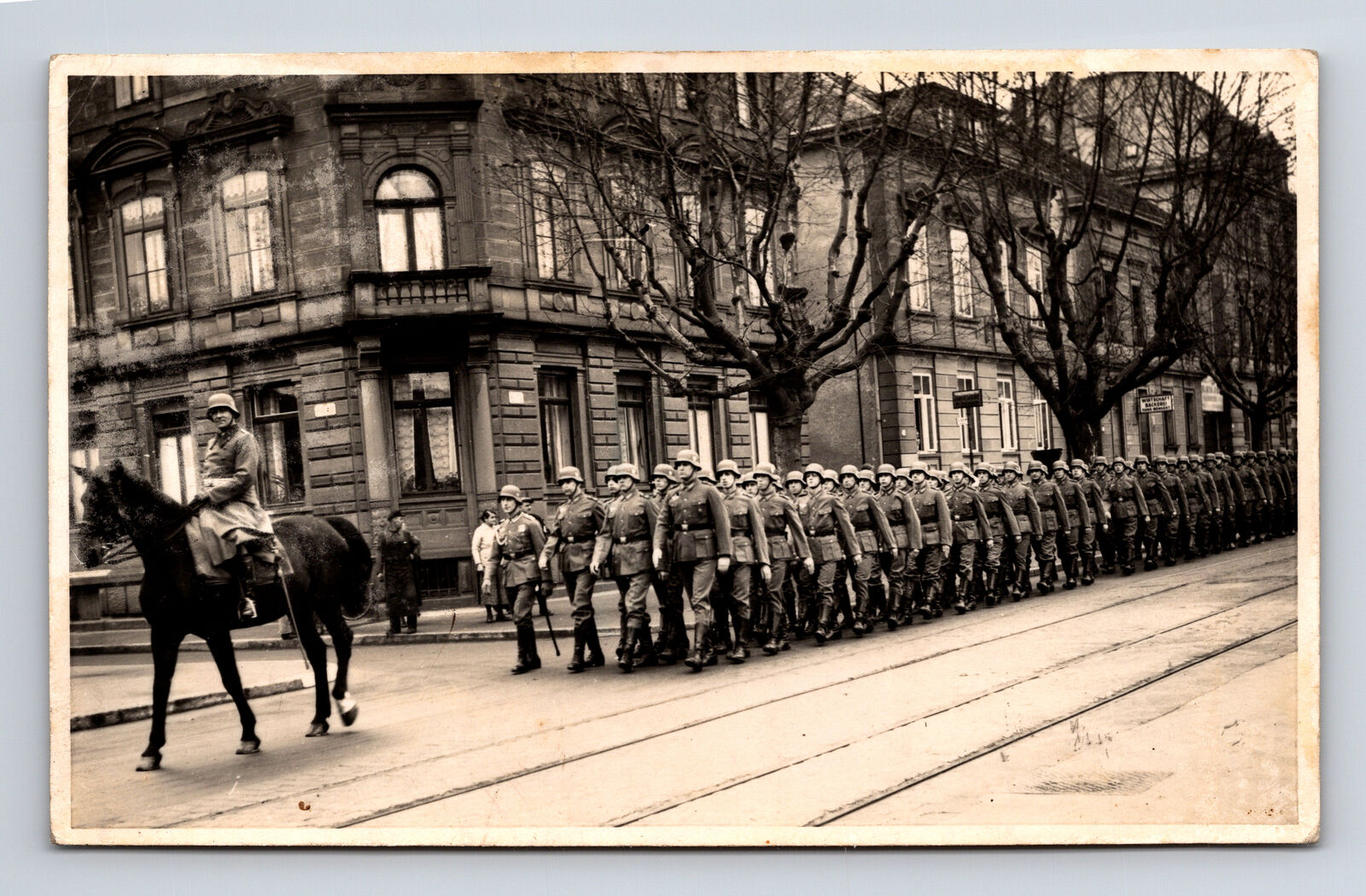 RPPC German Soldiers on the March Formation Mounted Officer Postcard
