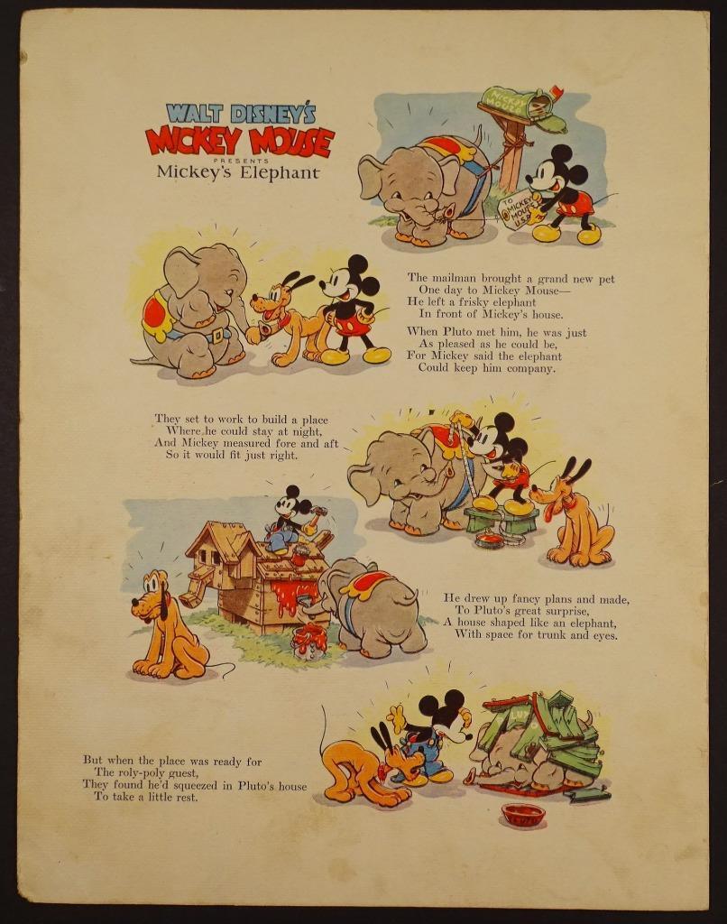 1937 Walt Disney Whitman Linen-Like#973 1)2 sided pg Mickey\'s Elephant... C31F