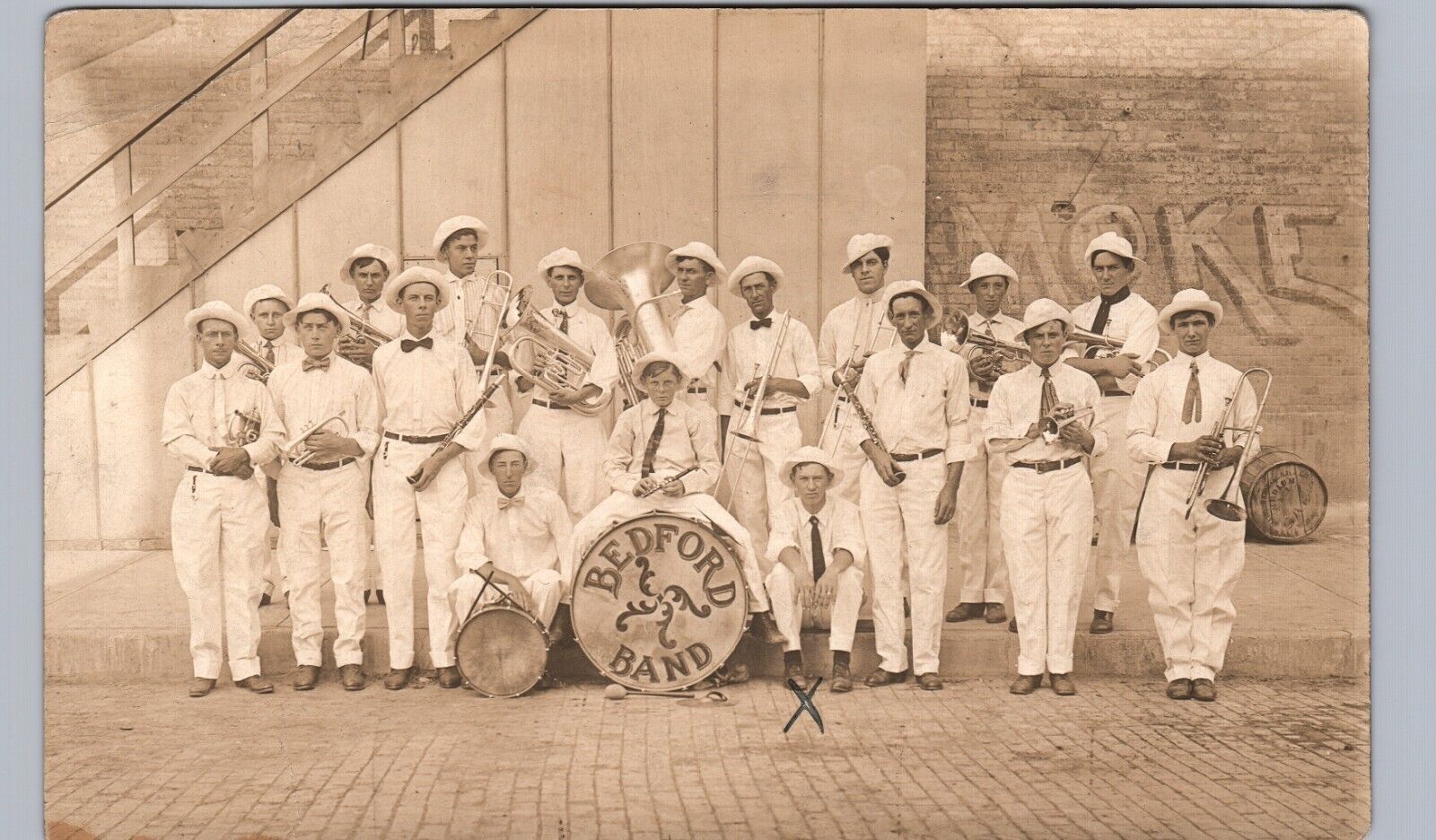 CITY MARCHING BAND bedford ia real photo postcard rppc iowa parade music history