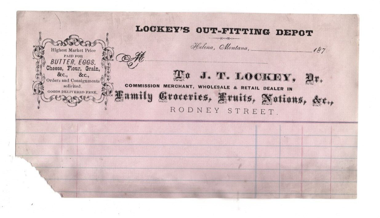 Antique Hardware Billhead Invoice Lockey\'s Out-Fitting Helena Montana 1890s