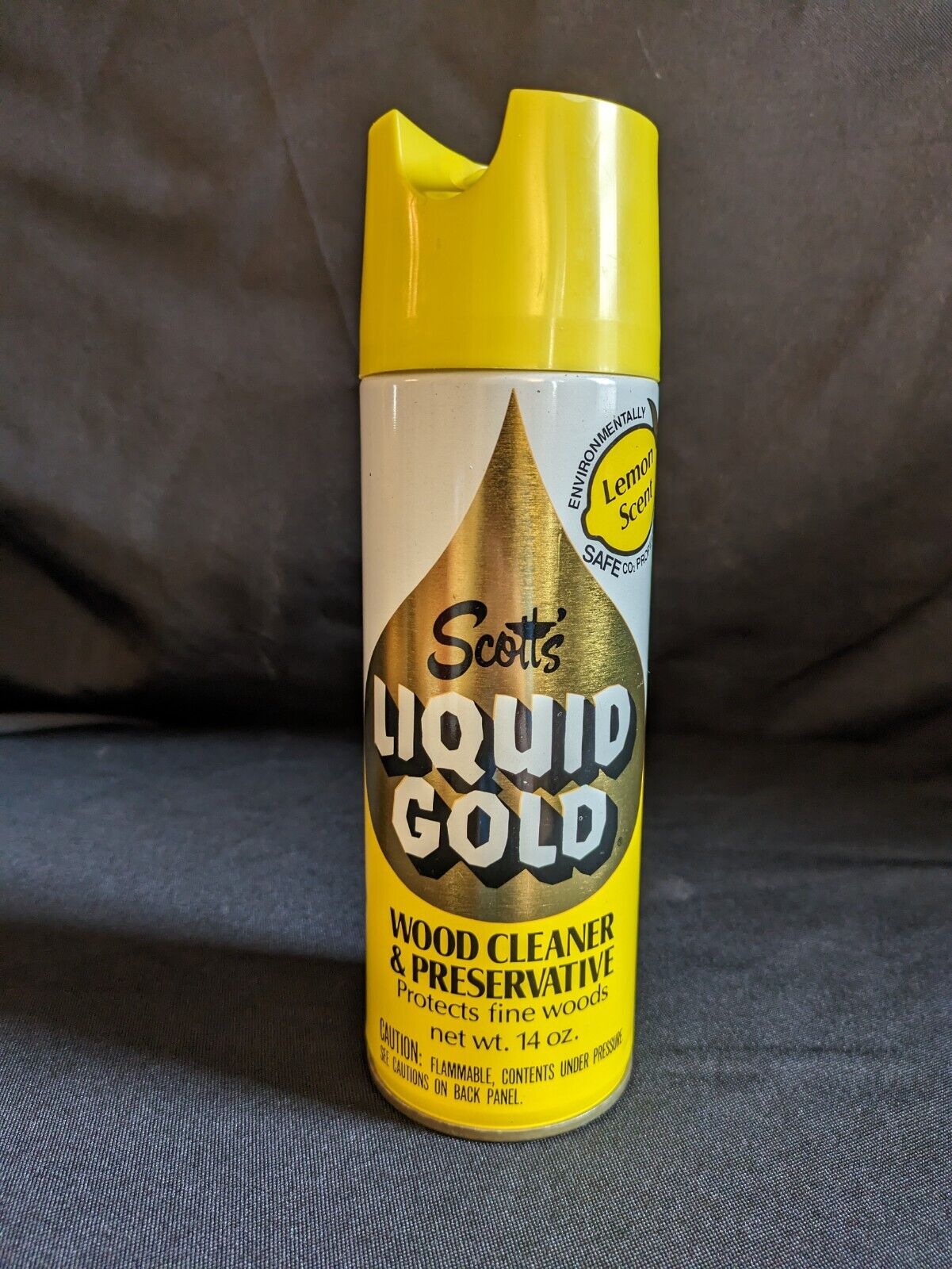 Vintage Scott\'s Liquid Gold Lemon Scent Cleaner Partially Full Can Movie Prop