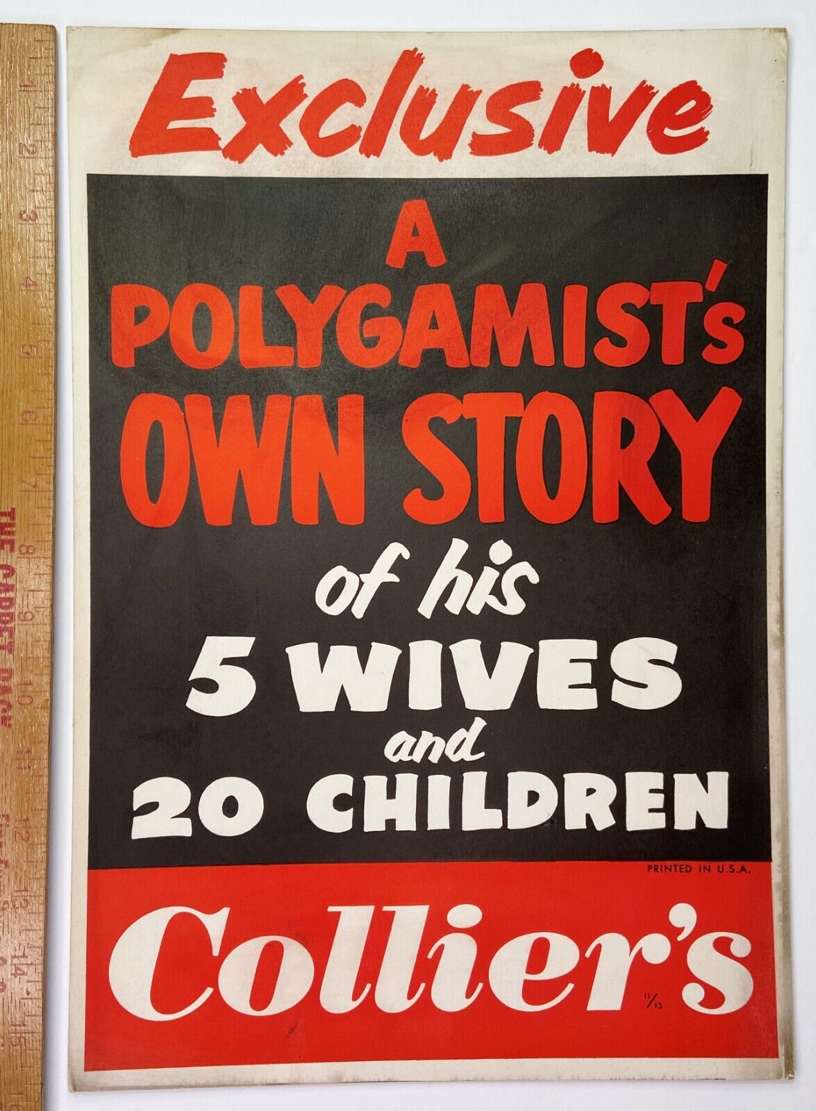 Mormon Polygamist 1955 - Collier\'s 11 x 16 - RARE ORIG Advertising Store Sign -