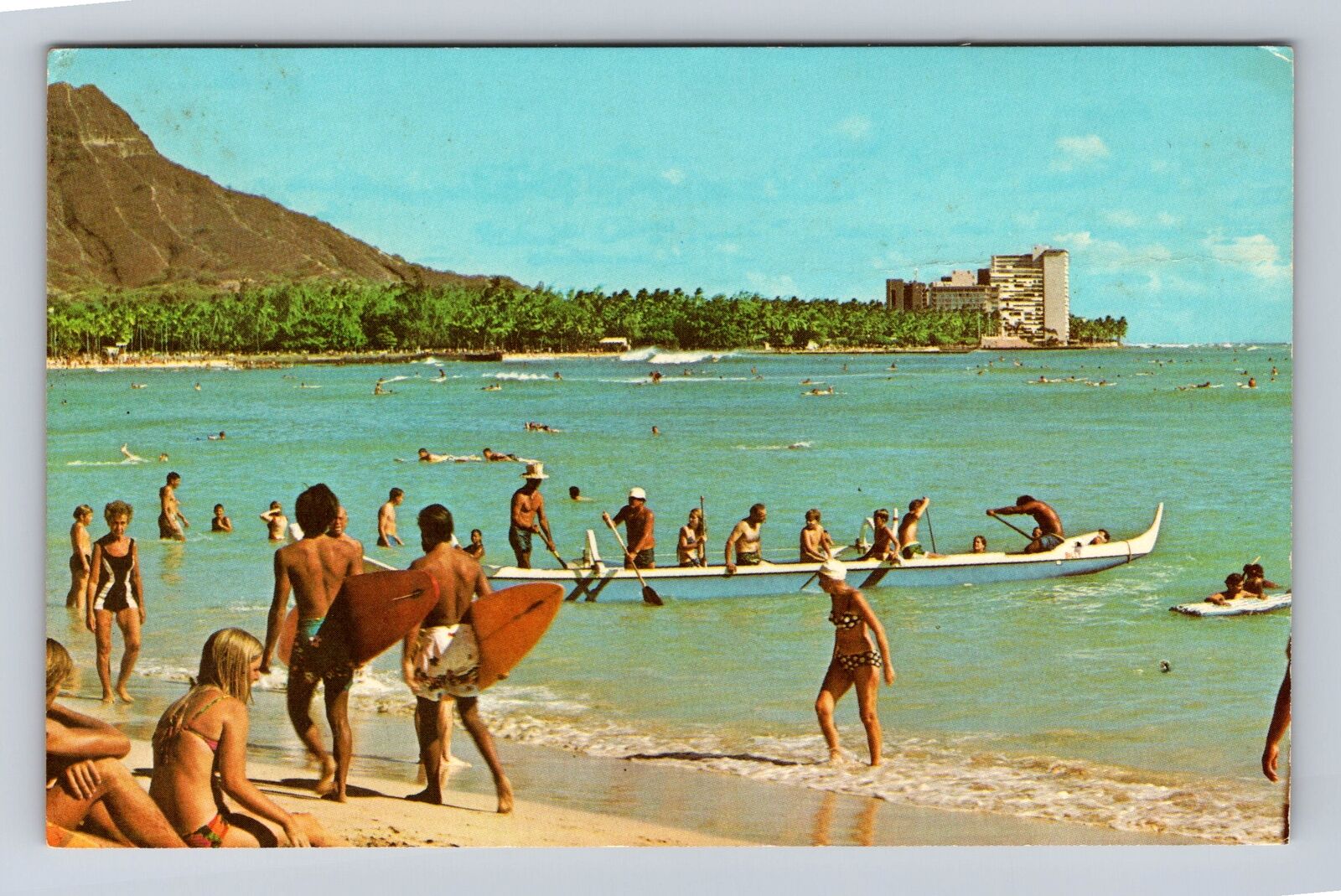 Waikiki Beach HI- Hawaii, Scenic View Of Beach Area, Vintage c1973 Postcard