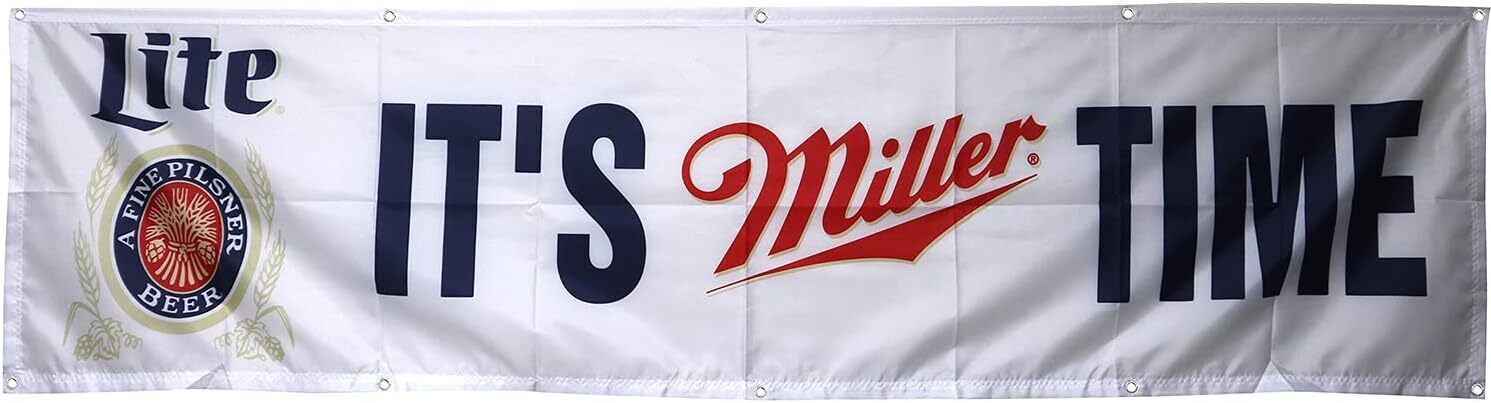 MILLER LITE Beer Flag It'S Miller Time 2X8Ft Banner Man Cave