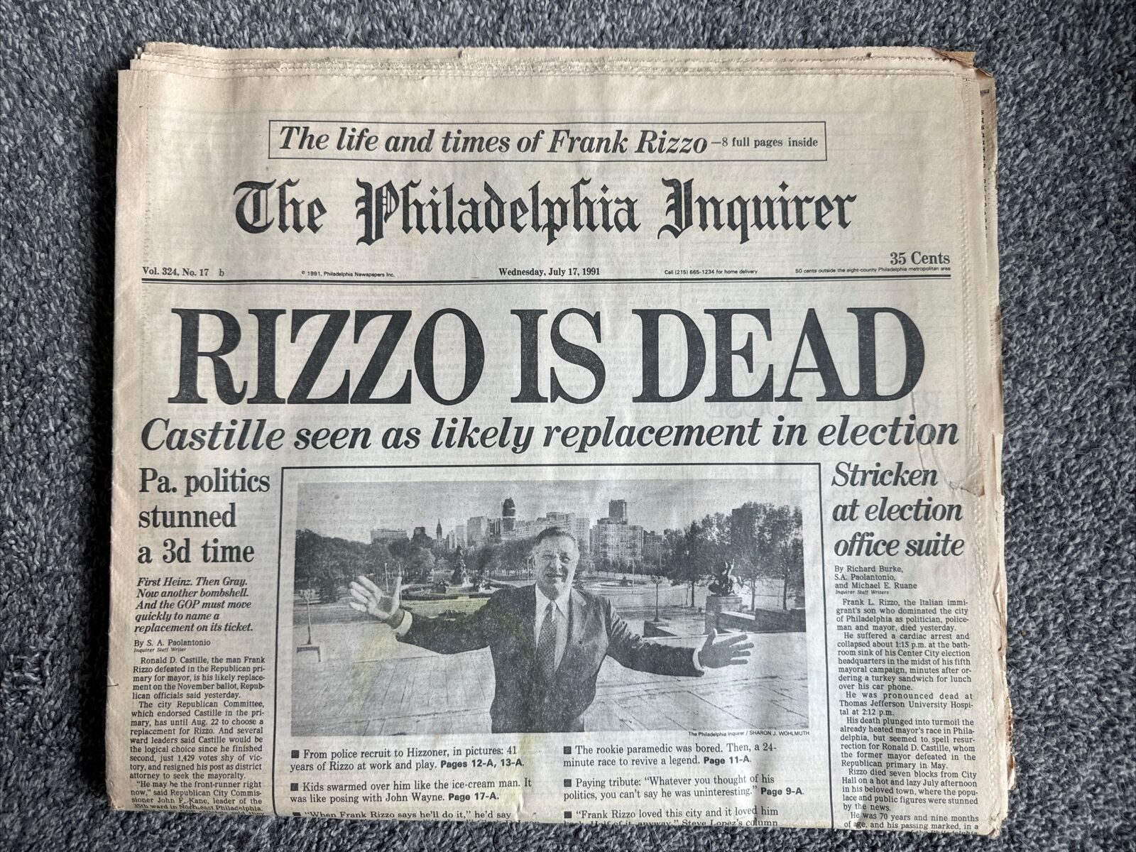 1991 JULY 17 PHILADELPHIA INQUIRER NEWSPAPER “RIZZO IS DEAD” VINTAGE