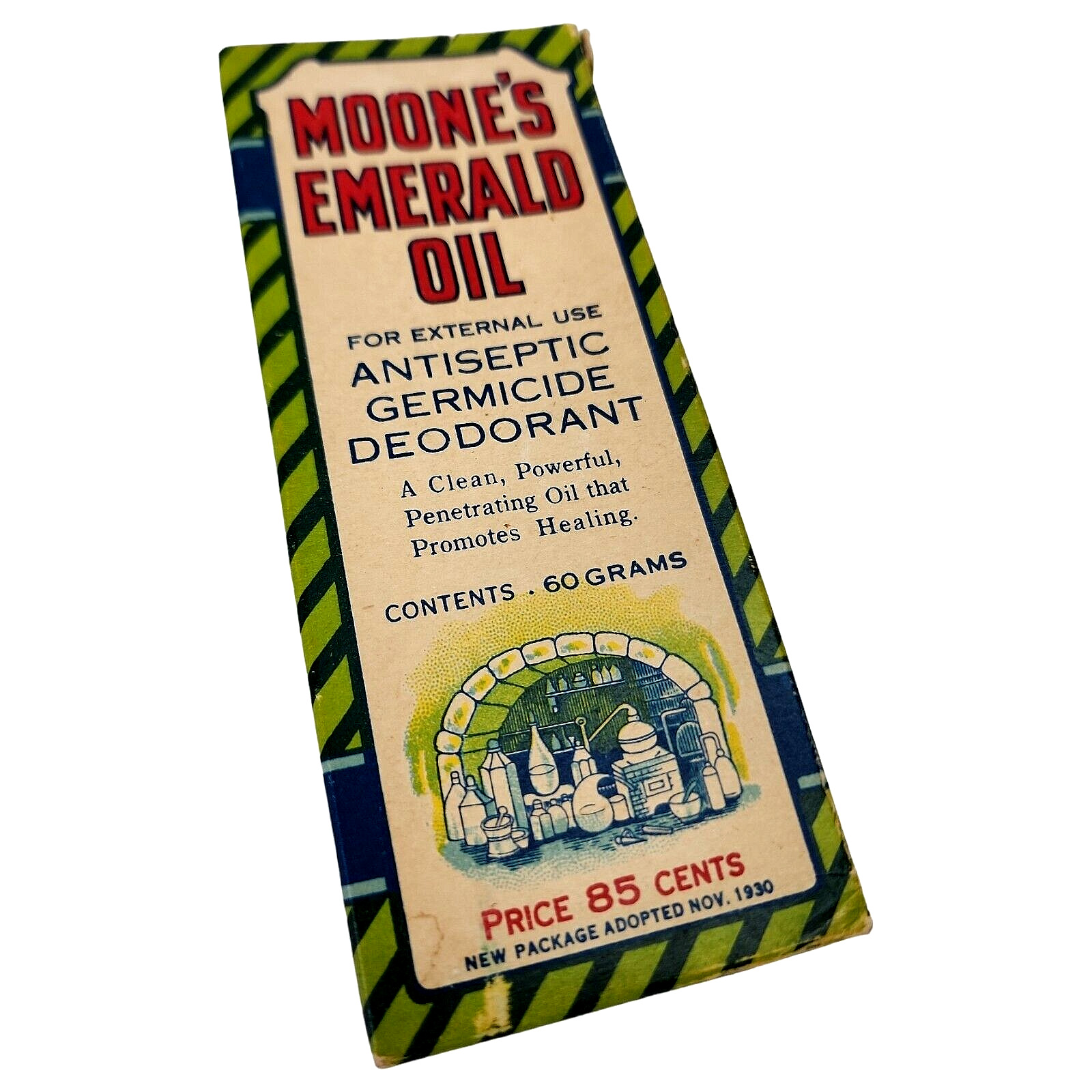 Moone\'s Emerald Oil Box Antiseptic Germicide Deodorant 1930 Box Only Scarce