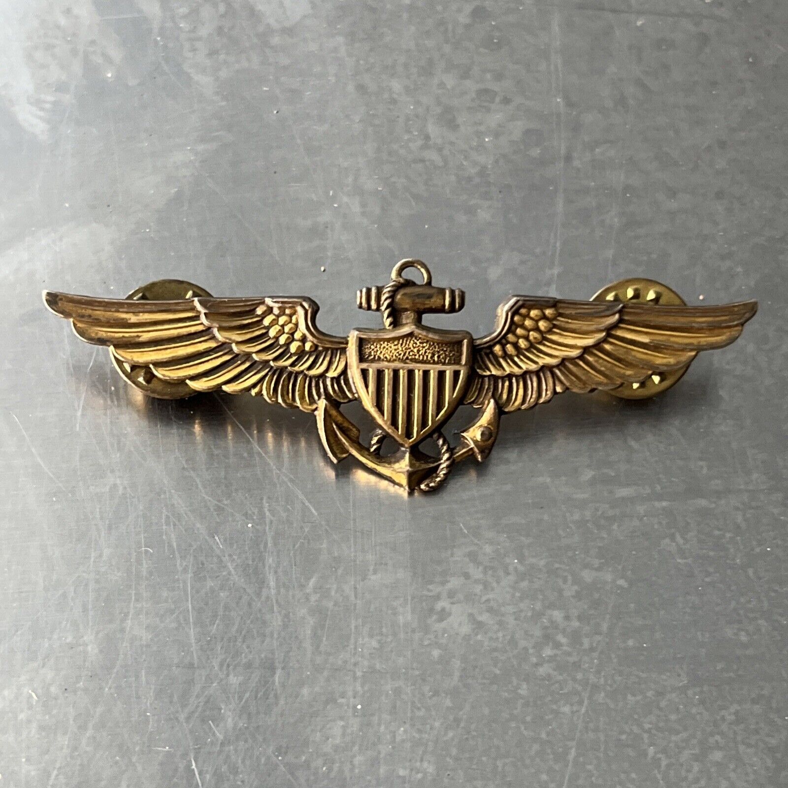 WWII US Naval Aviator Pilot Wings Pin Back Balfour 10K Gold Filled 
