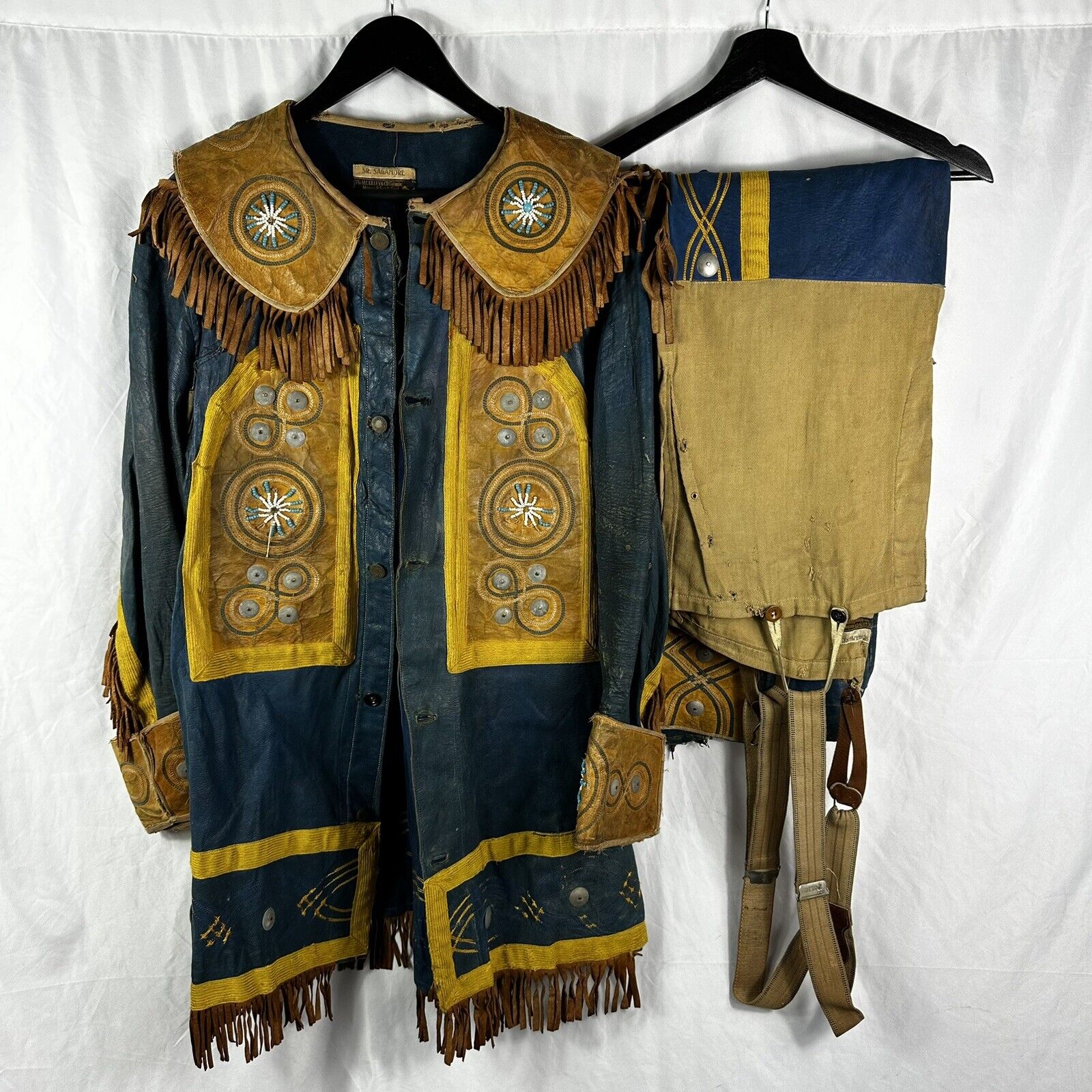 Original 1890s Wild West Show Buckskin Decorated Uniform Set Native American