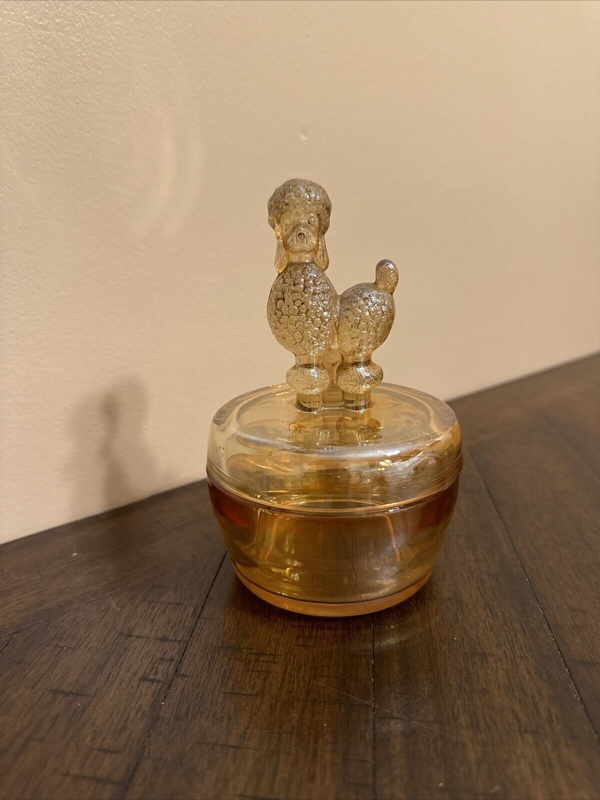 1940\'s Jeanette Iridescent Carnival Glass POODLE POWDER BOX/Trinket/Candy Dish
