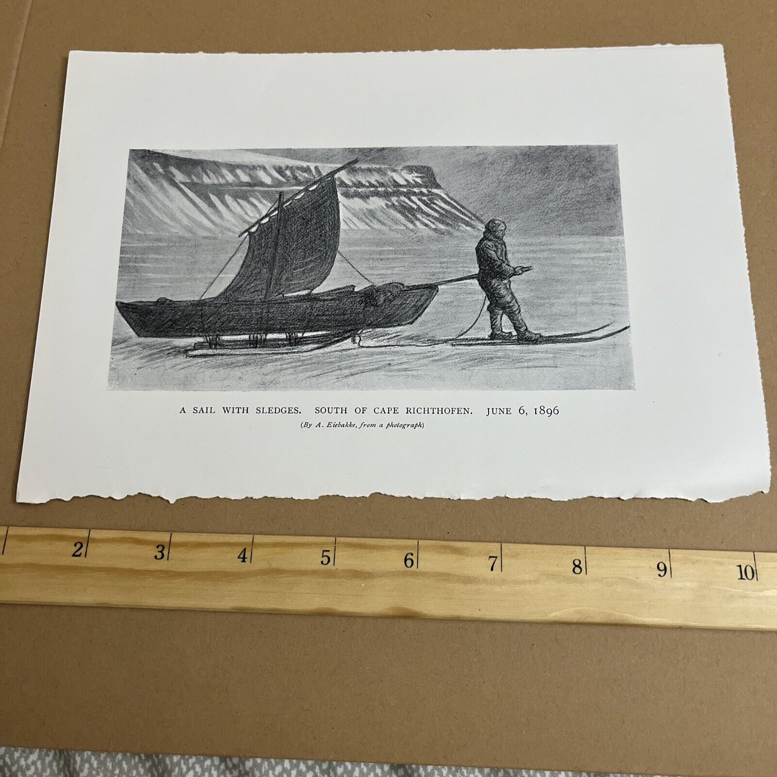 Antique 1898 Image: A Sail with Sledges South of Cape Richthofen August Eiebakke