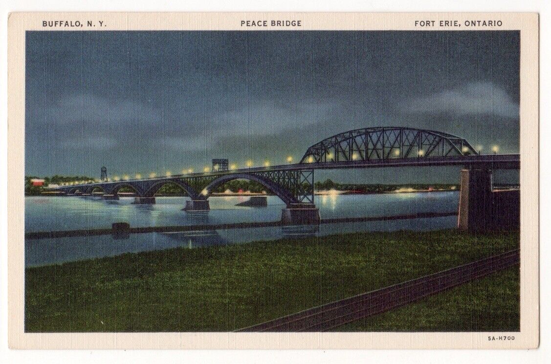 Buffalo New York c1930\'s Peace Bridge at Night connecting to Fort Erie Ontario