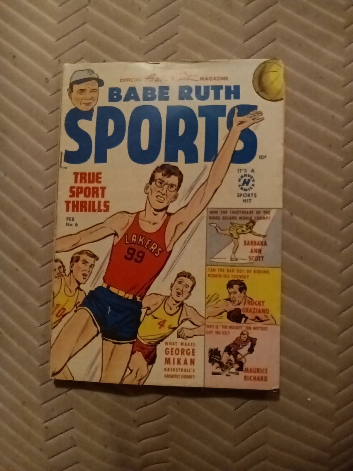 Babe Ruth Sports Comics #6 baseball, Harvey; Golden Age 1950 basketball cover 