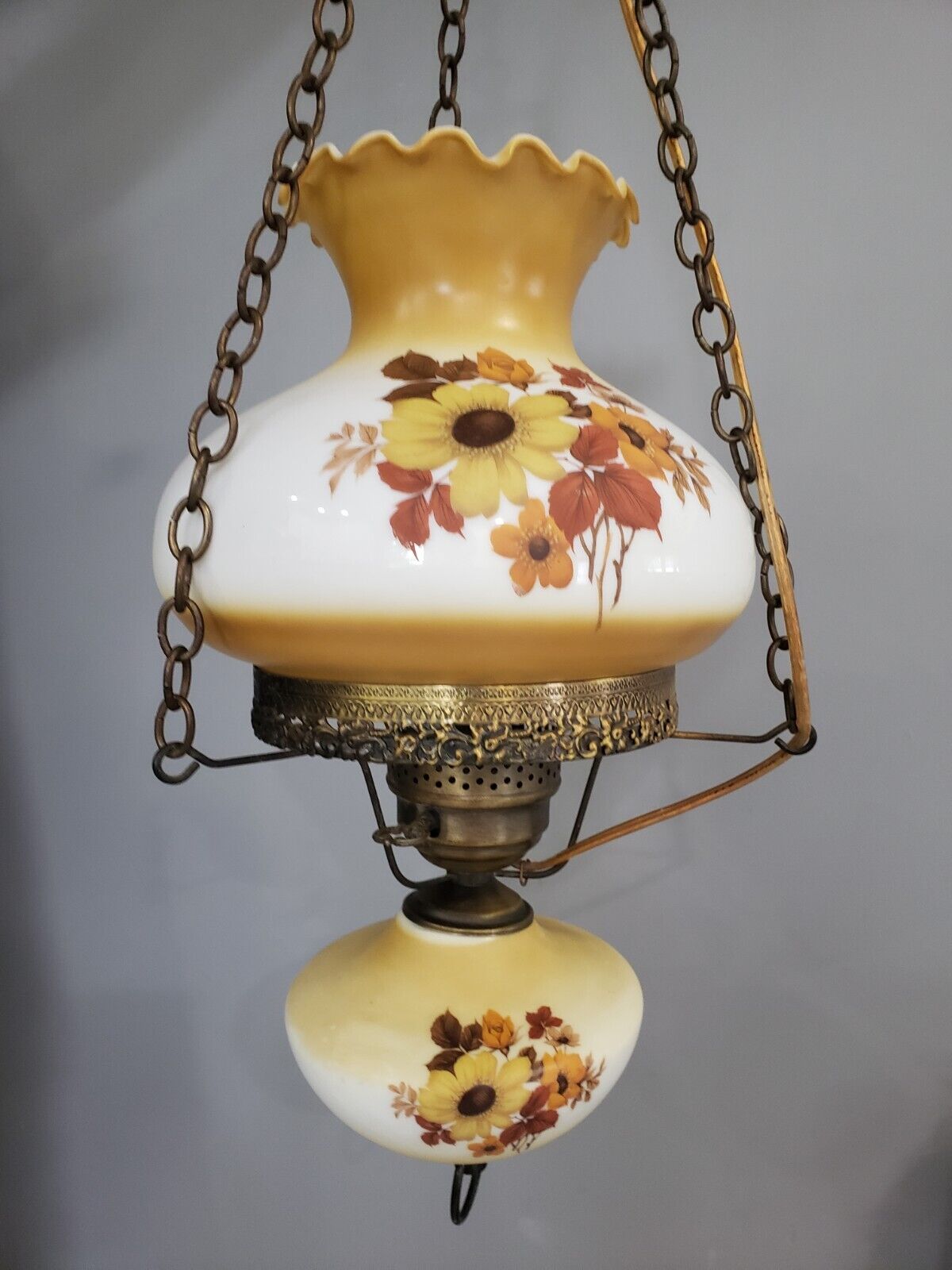 Vintage Milk Glass Hanging Floral Swag Lamp Chandelier Victorian Mod MCM Grandma