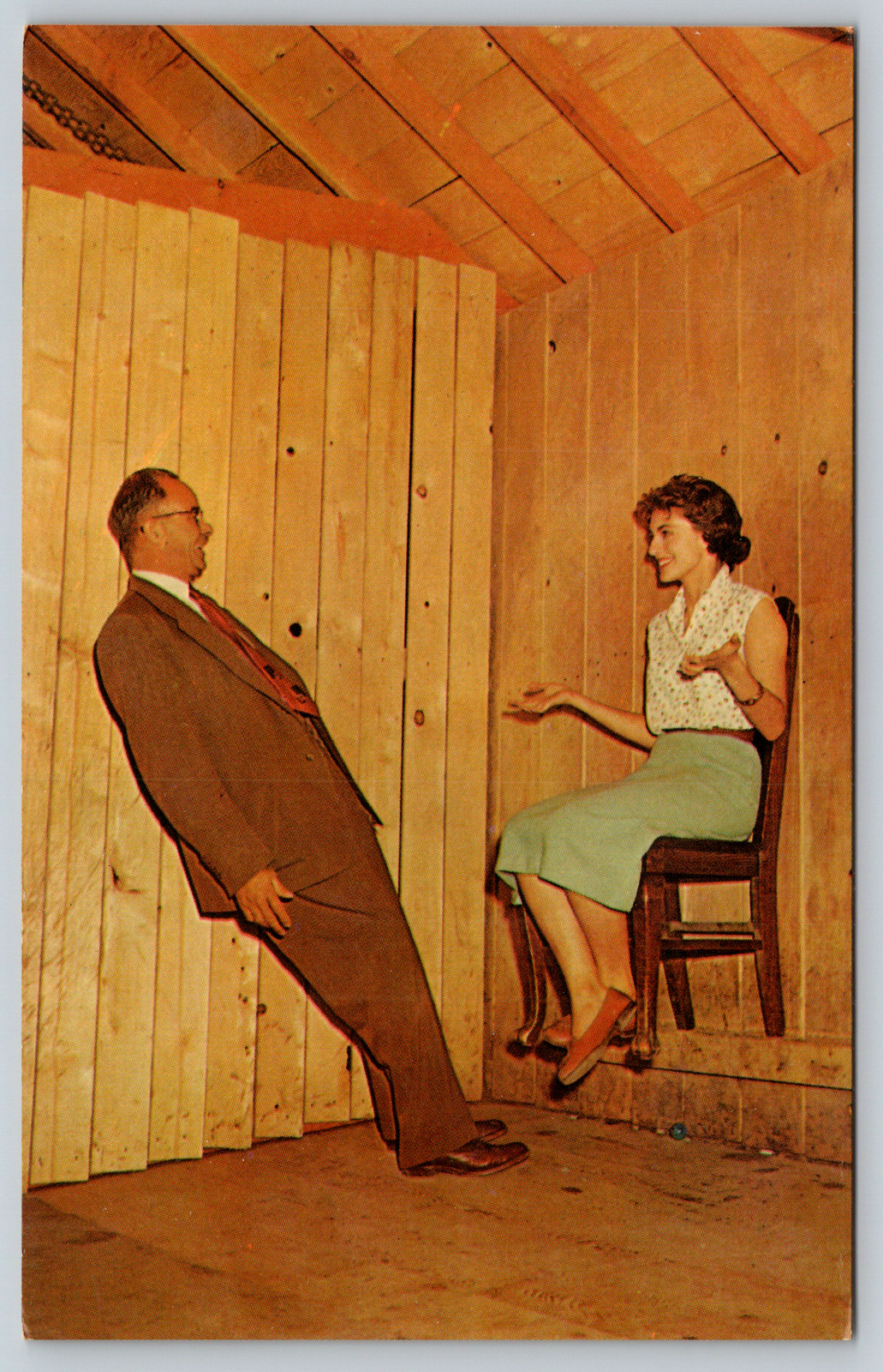 c1960s Mystery Spot St. Ignace Michigan Crooked House Vintage Postcard