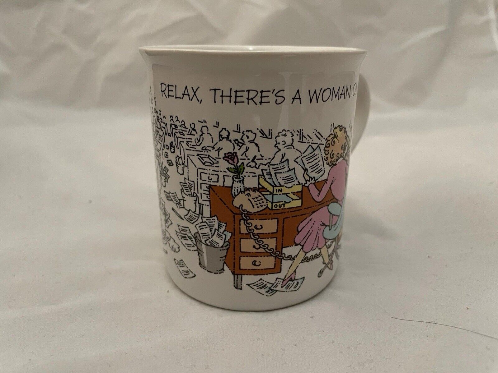 VTG 1986 Hallmark Mug Mates Coffee Cup Funny Relax There\'s A Woman on the Job