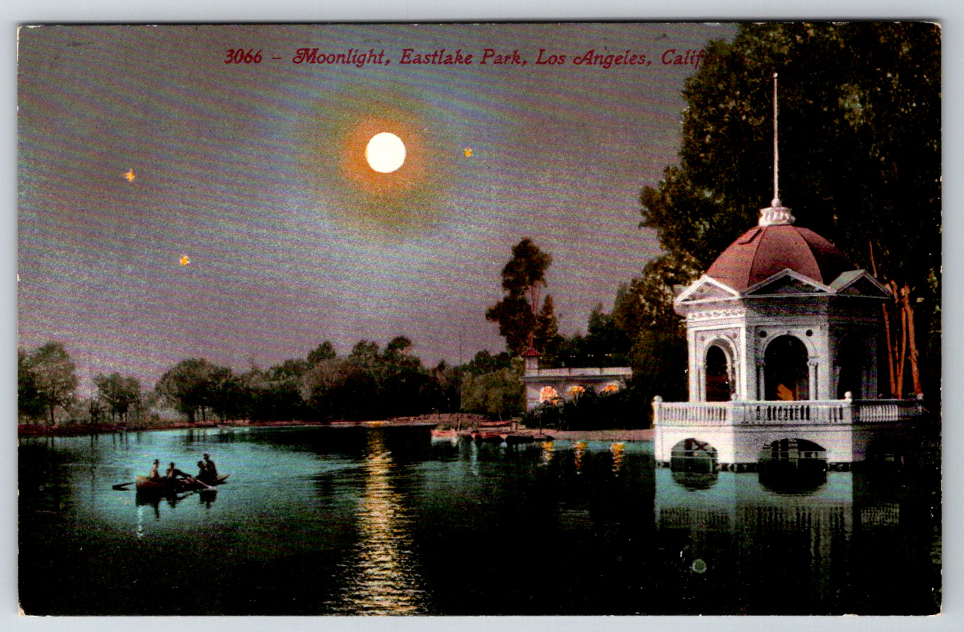 c1910s Moonlight Night Eastlake Park Los Angeles California Antique Postcard