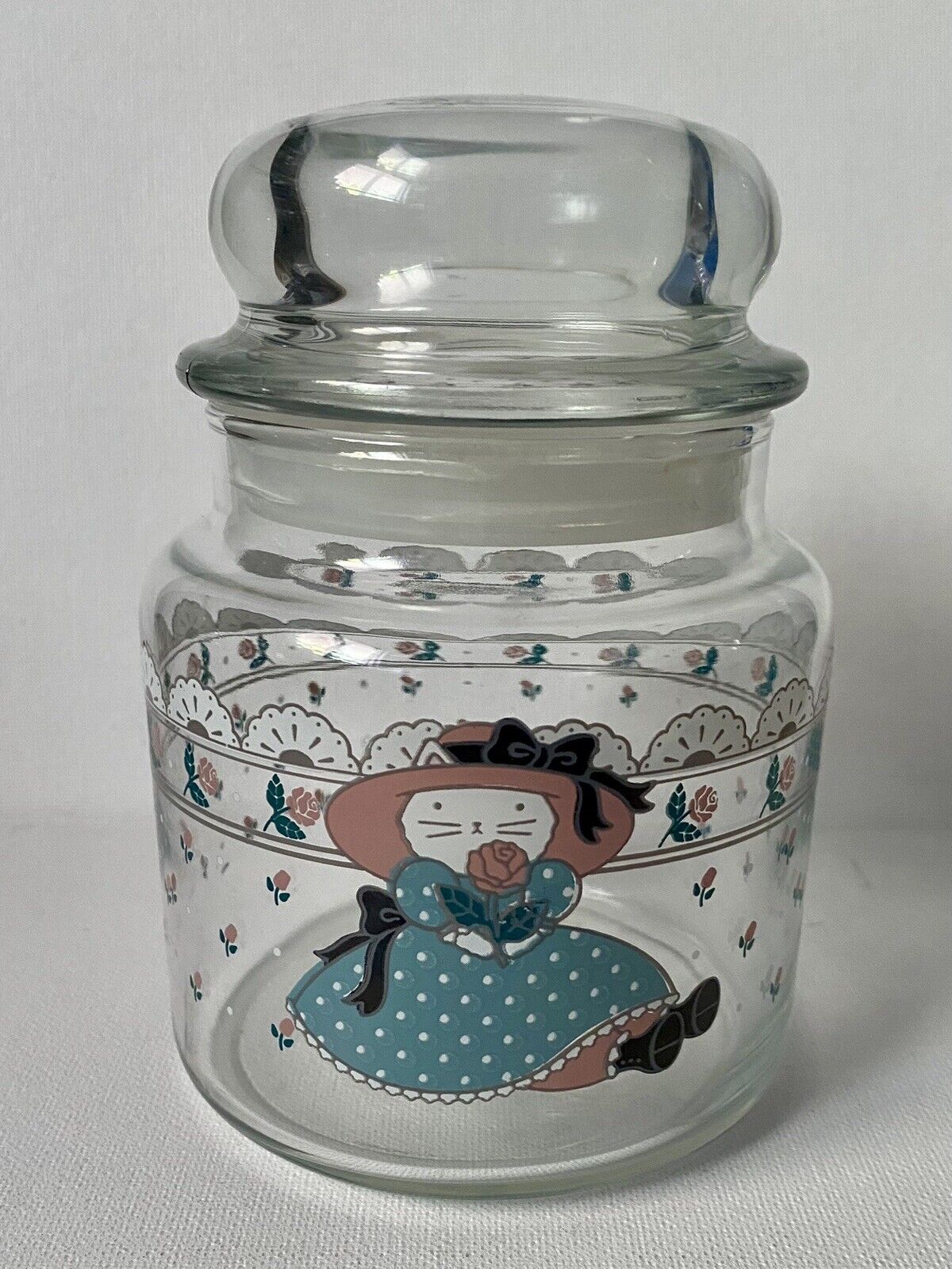 Vintage 1988 CHD Anchor Hocking Country Cat Glass Jar - Small - Farmhouse - USA