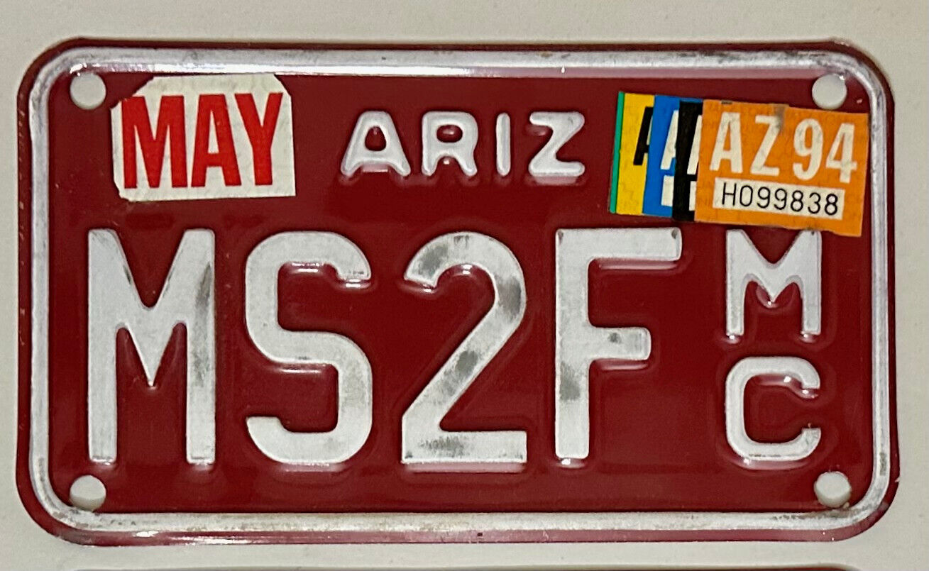 1994 ARIZONA Motorcycle License Plate - AZ #MS2F