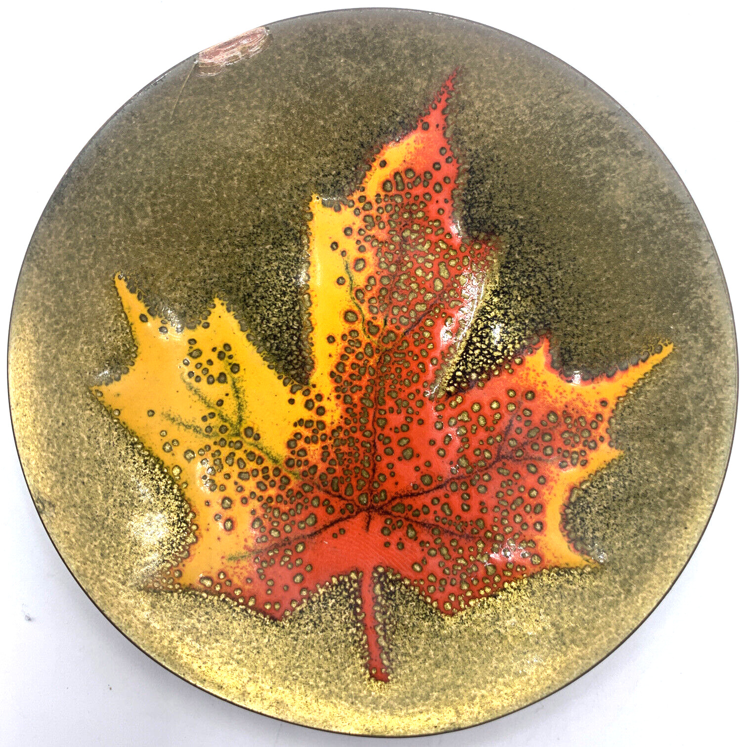 Jules Perrier Enamel Maple Leaf Copper Mid Century Gold Canada Trinket Dish MCM