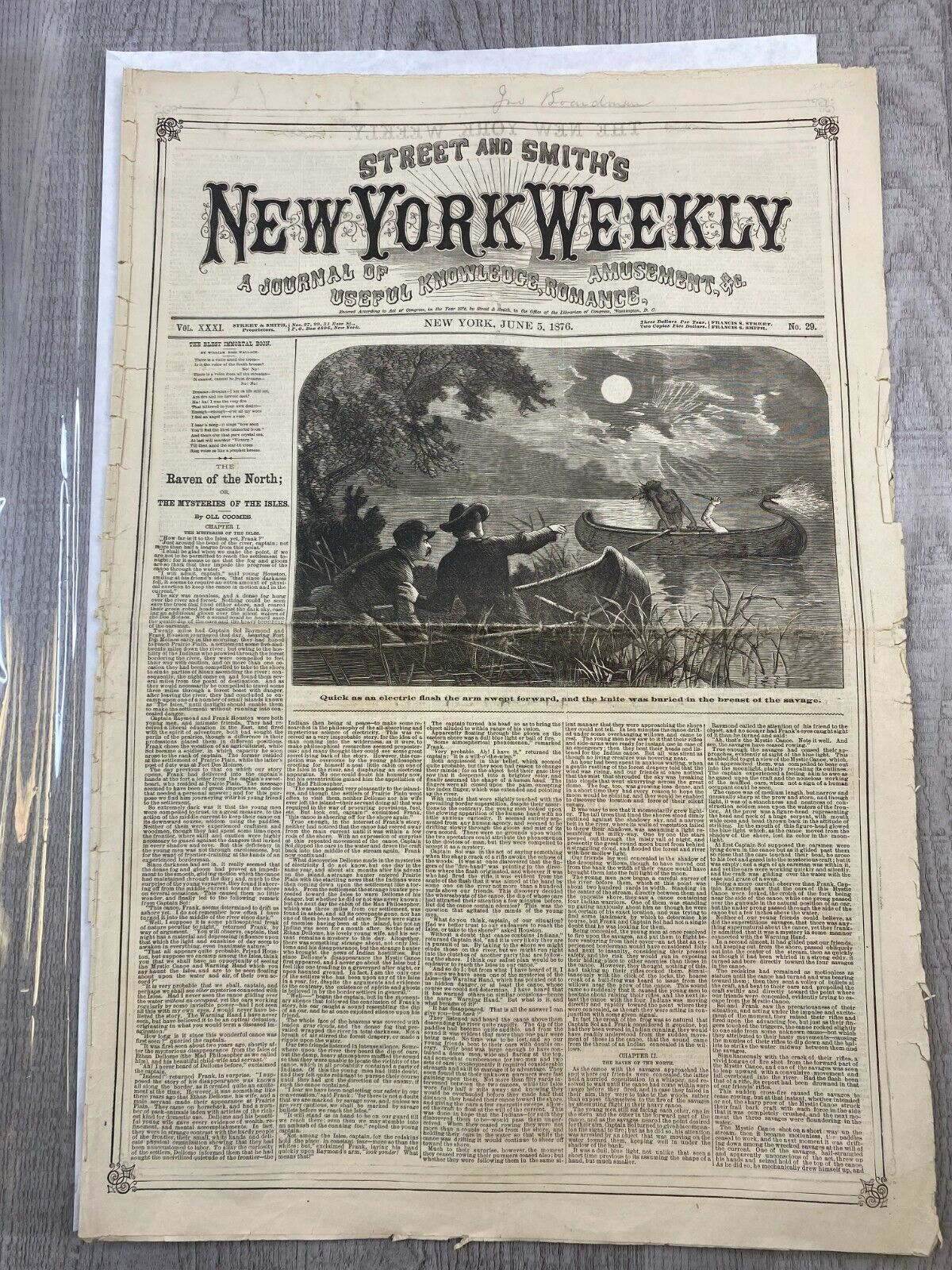 Street and Smith\'s NEW YORK WEEKLY Vintage Newspaper June 5, 1876 No. 29 Stories