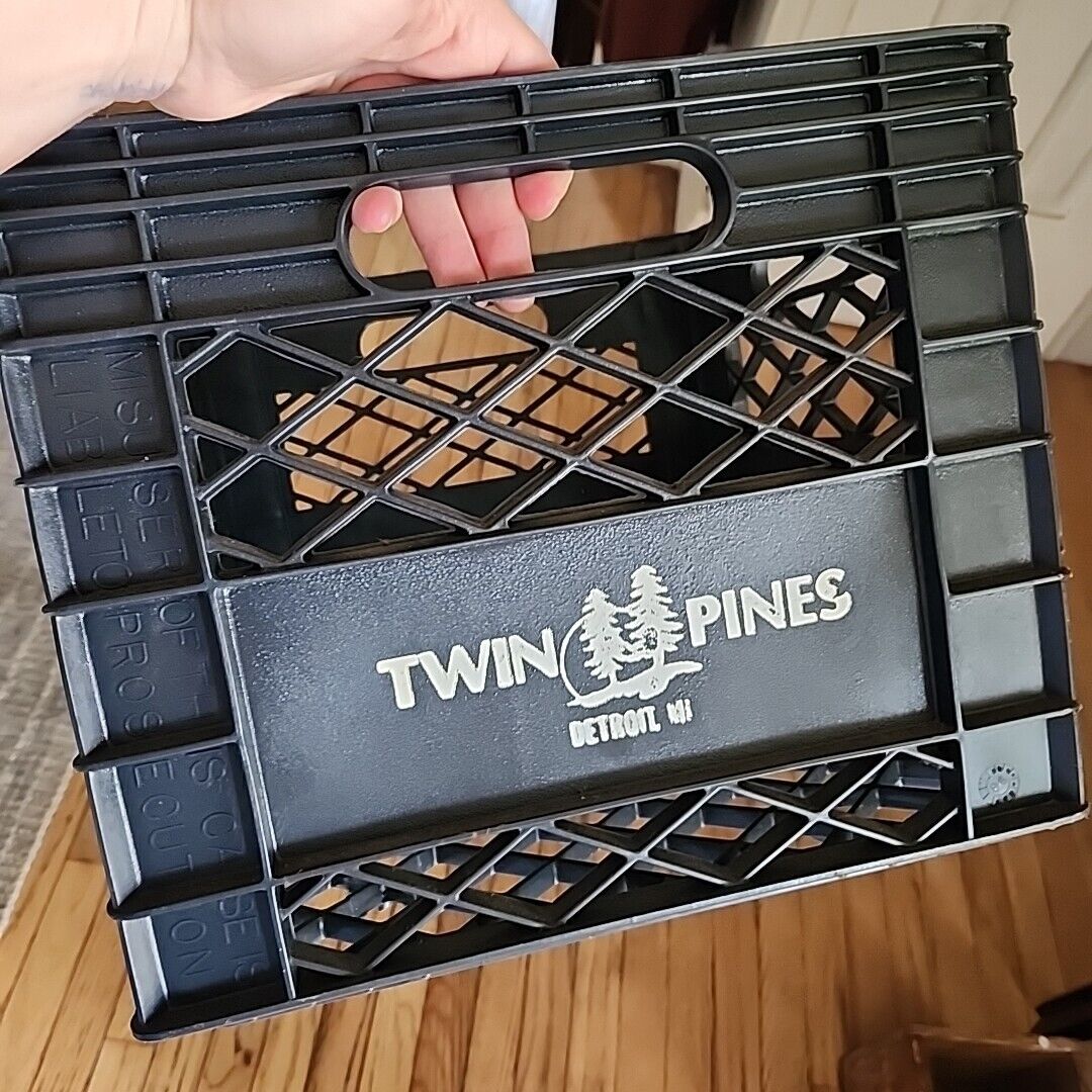 Vintage TWIN PINES DAIRY Milk Crate - Detroit, Mi - Black Plastic