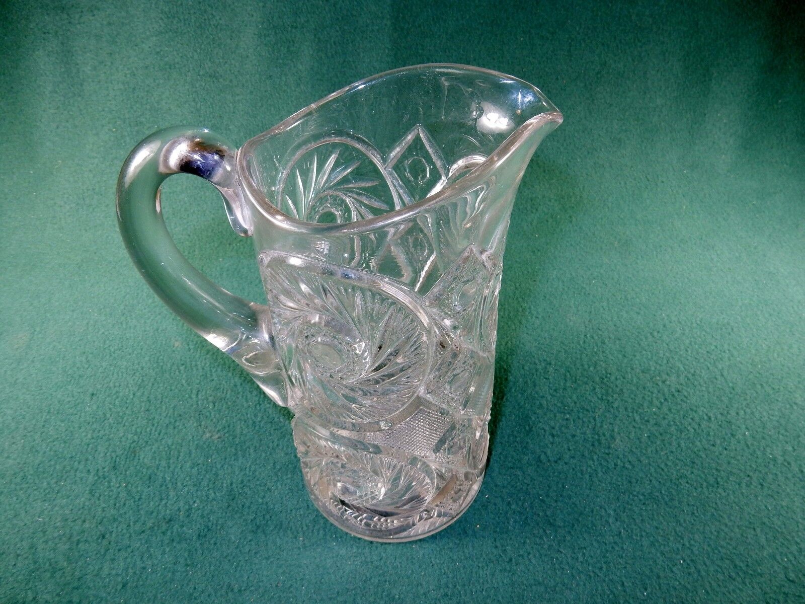 Vintage Water Pitcher, Thick Prescut Crystal, Pinwheels & Shapes Pattern, #AA06