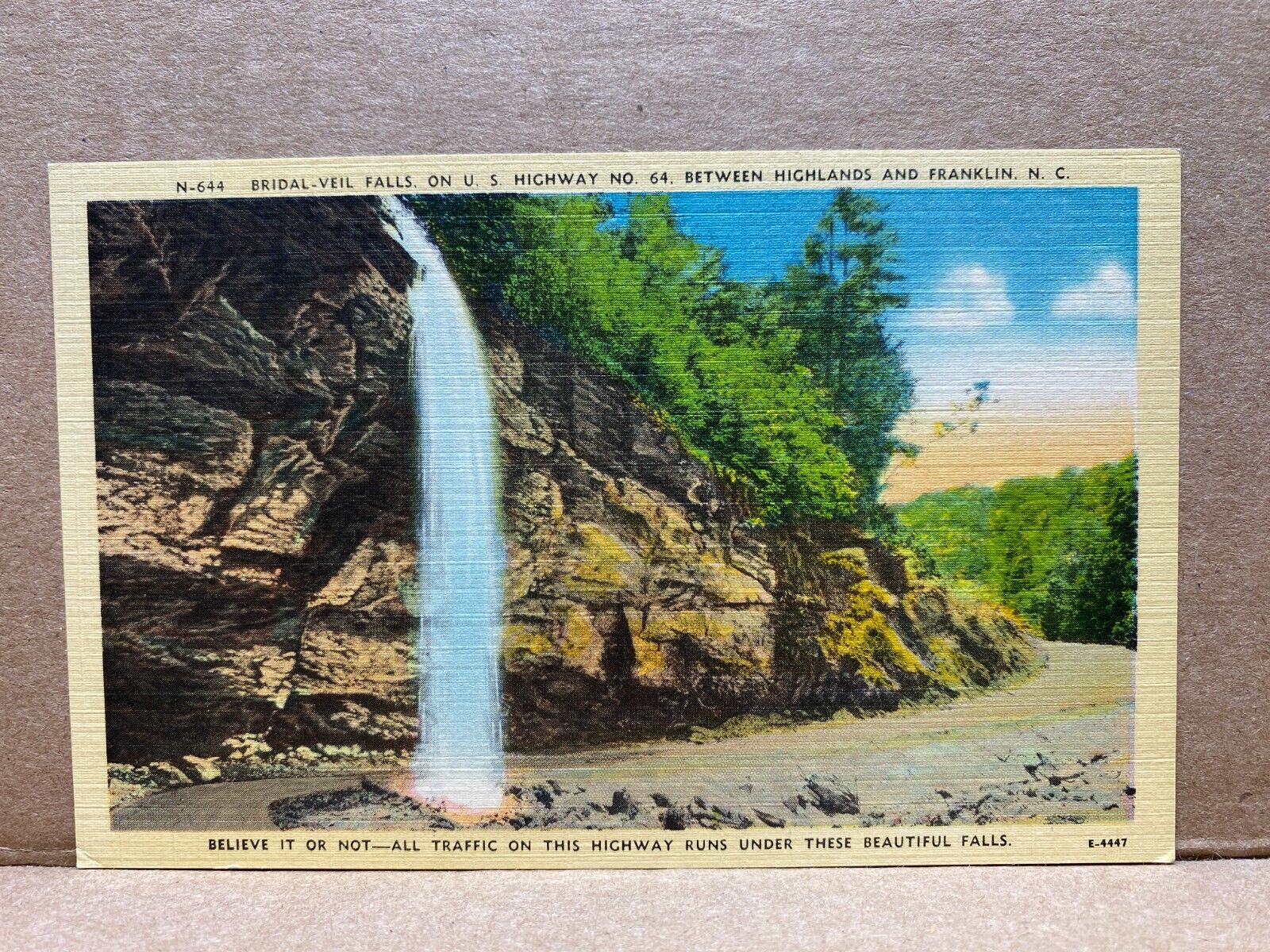 Bridal-Veil Falls between Highlands & Franklin N. C. Linen Postcard No 1400