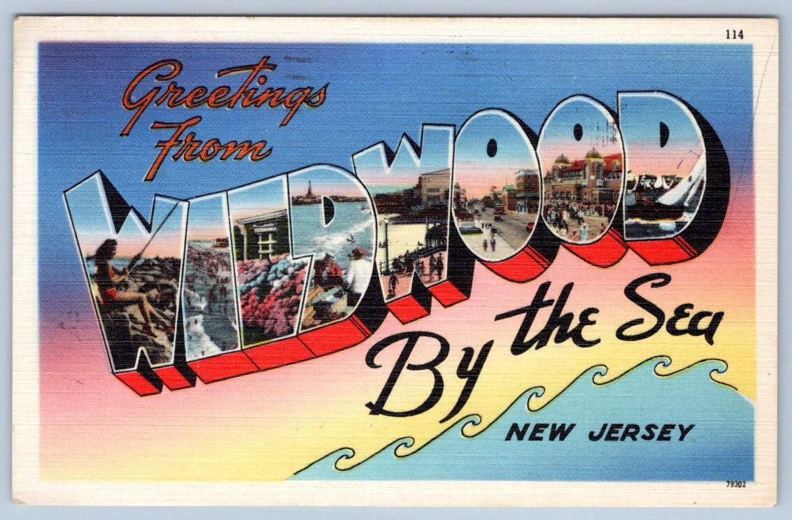 1960 GREETINGS FROM WILDWOOD BY THE SEA NJ LARGE LETTER VINTAGE POSTCARD