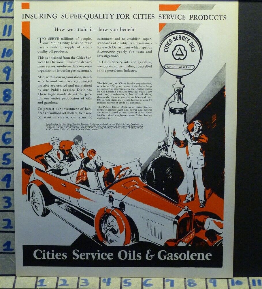 1928 CITIES SERVICE OIL MOTOR AUTO CAR ART FLAPPER RED TOUR VINTAGE AD M30