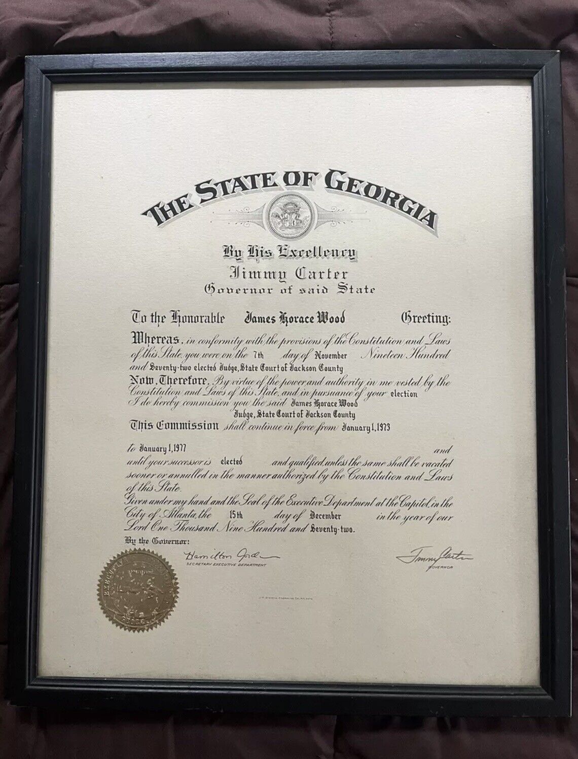 Georgia Governor Jimmy Carter Autograph on Appointment Certificate Signed 1972