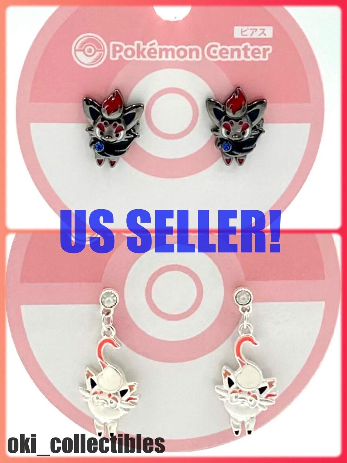 ❣️ Pokemon Center Japan Zorua Hisuian Pierced Earrings Accessory Jewelry Lot ❣️